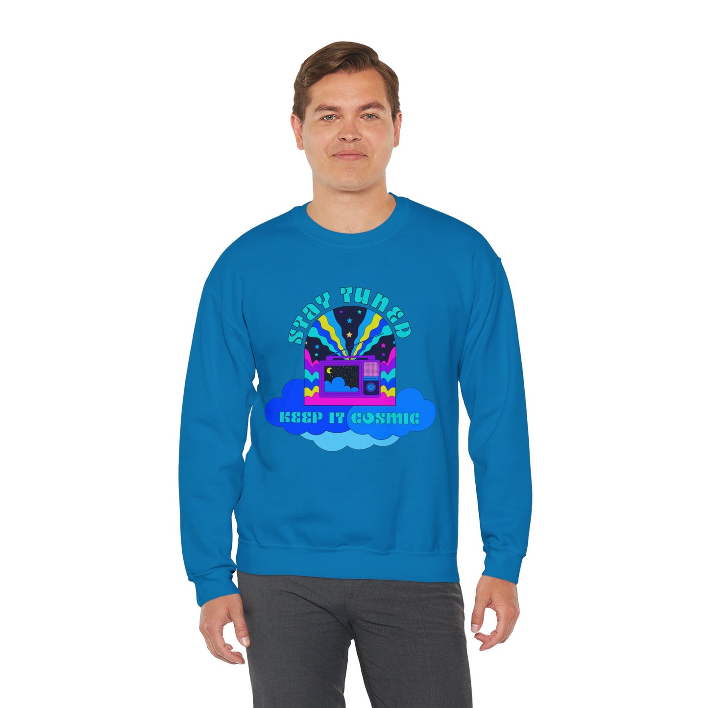 Stay Tuned Cosmic Retro Sweatshirt - Dayglow Celestial Crewneck