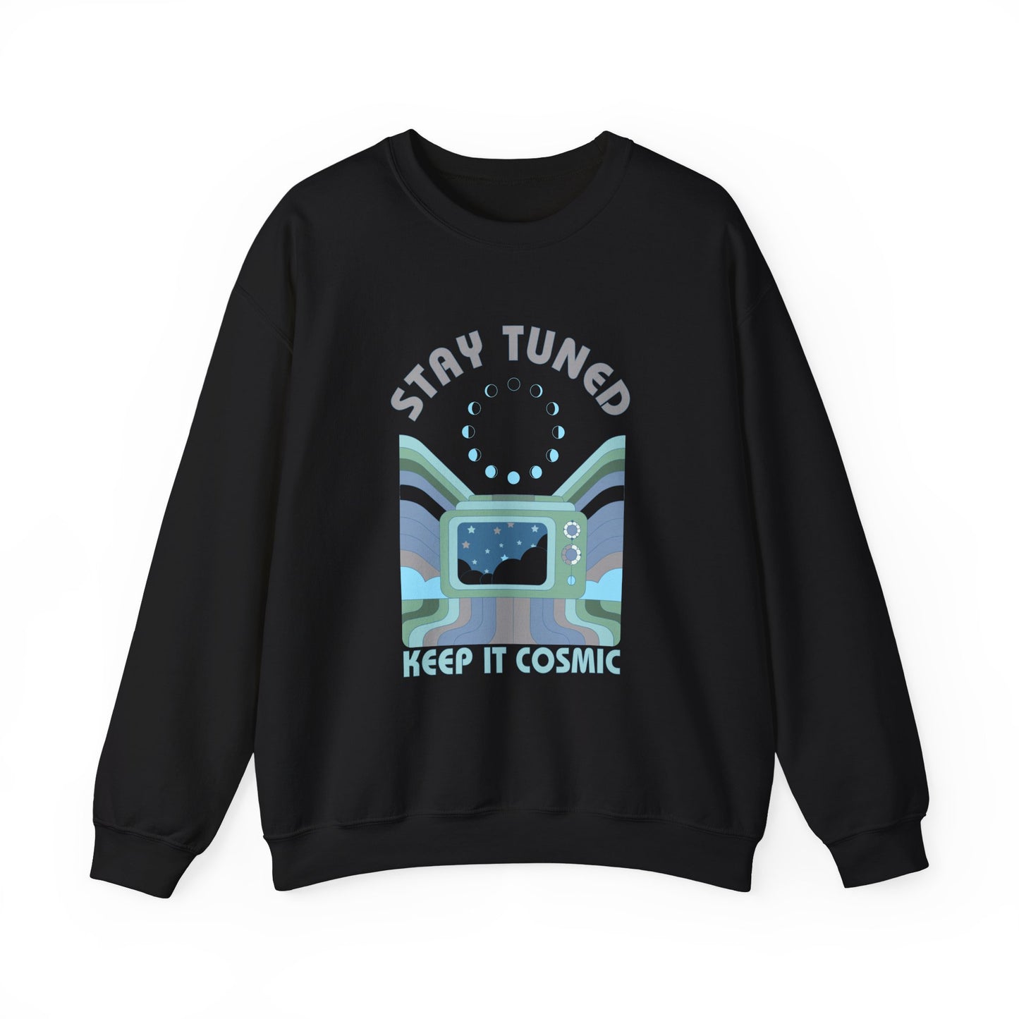 Stay Tuned Moon Phase Retro Sweatshirt - Earthglow Celestial Crewneck