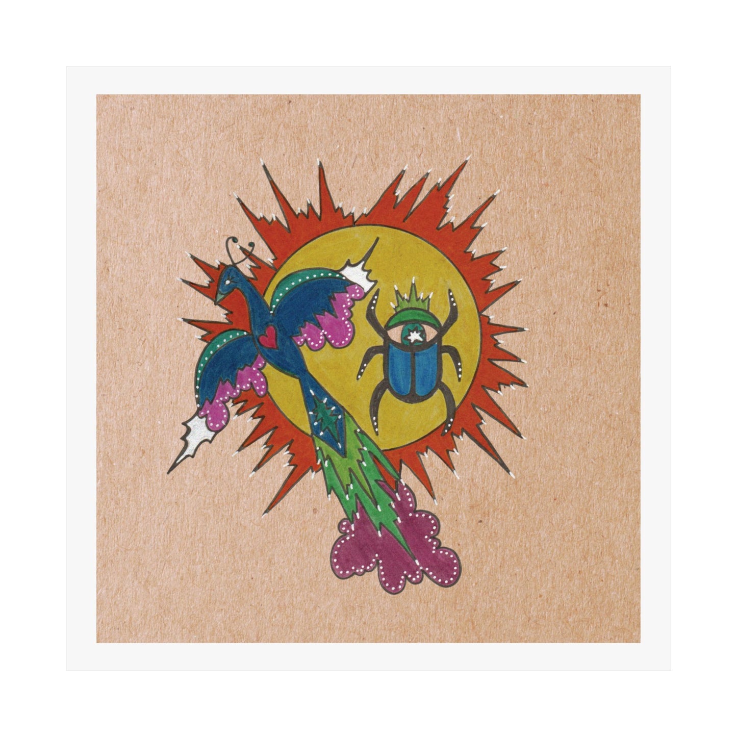 Integrate to Radiate – Symbolic Sun Scarab and Peacock Cosmic Art Print