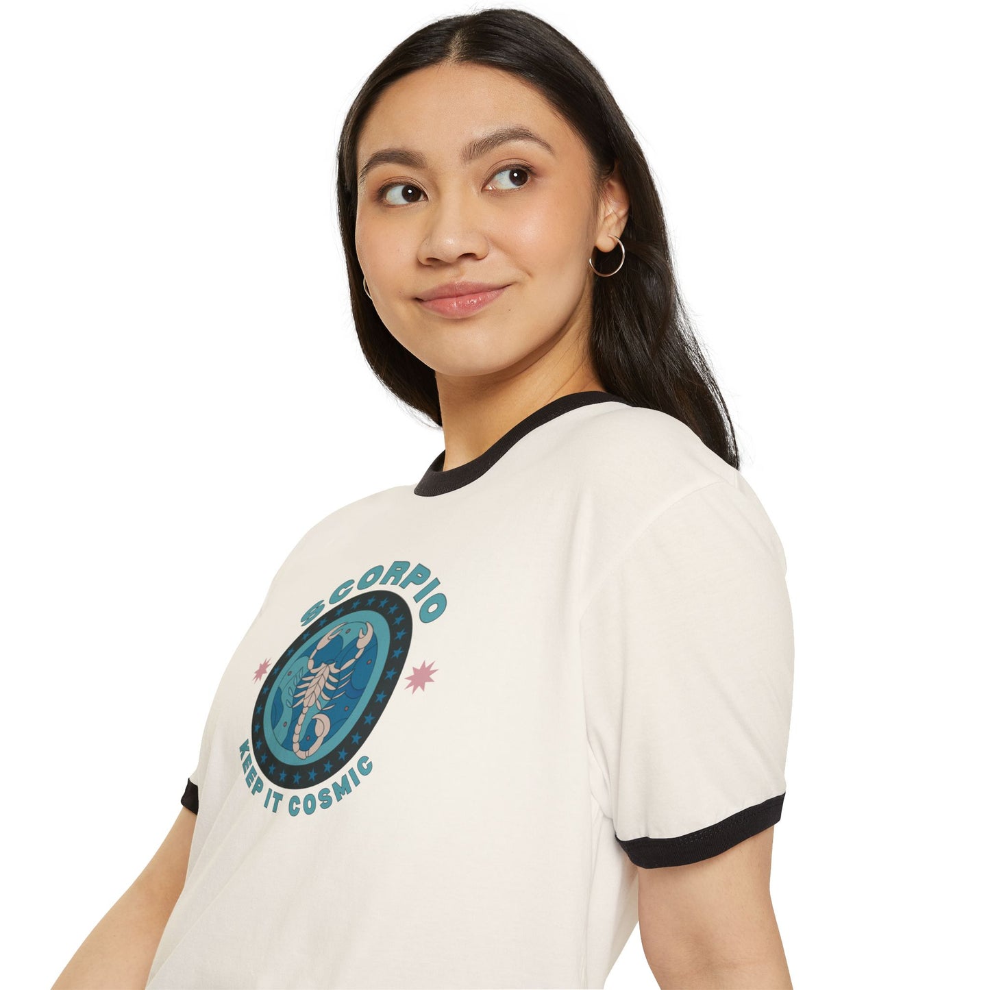 Keep it Cosmic Retro Ringer Tee — Scorpio Zodiac | Model 3