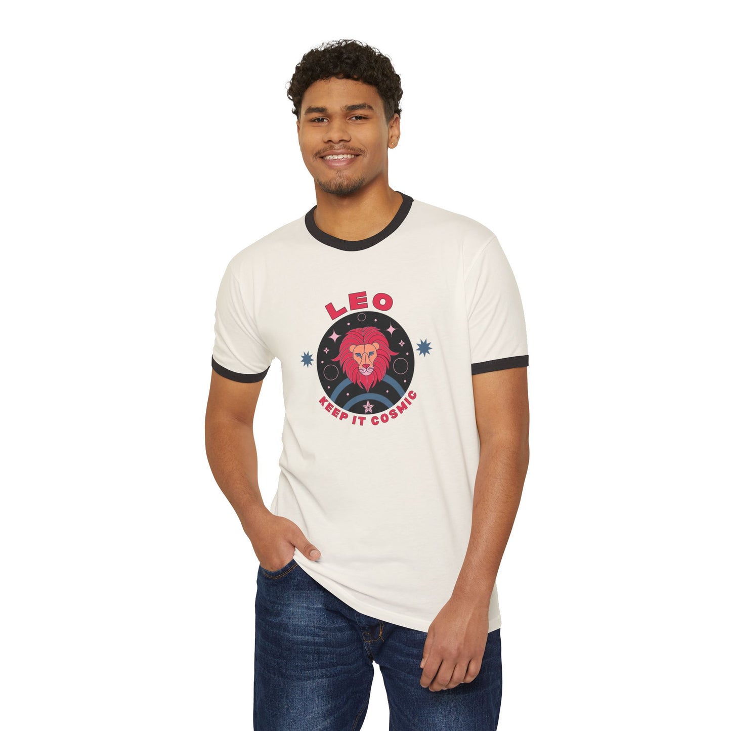 Keep it Cosmic Retro Ringer Tee — Leo Zodiac | Model 3