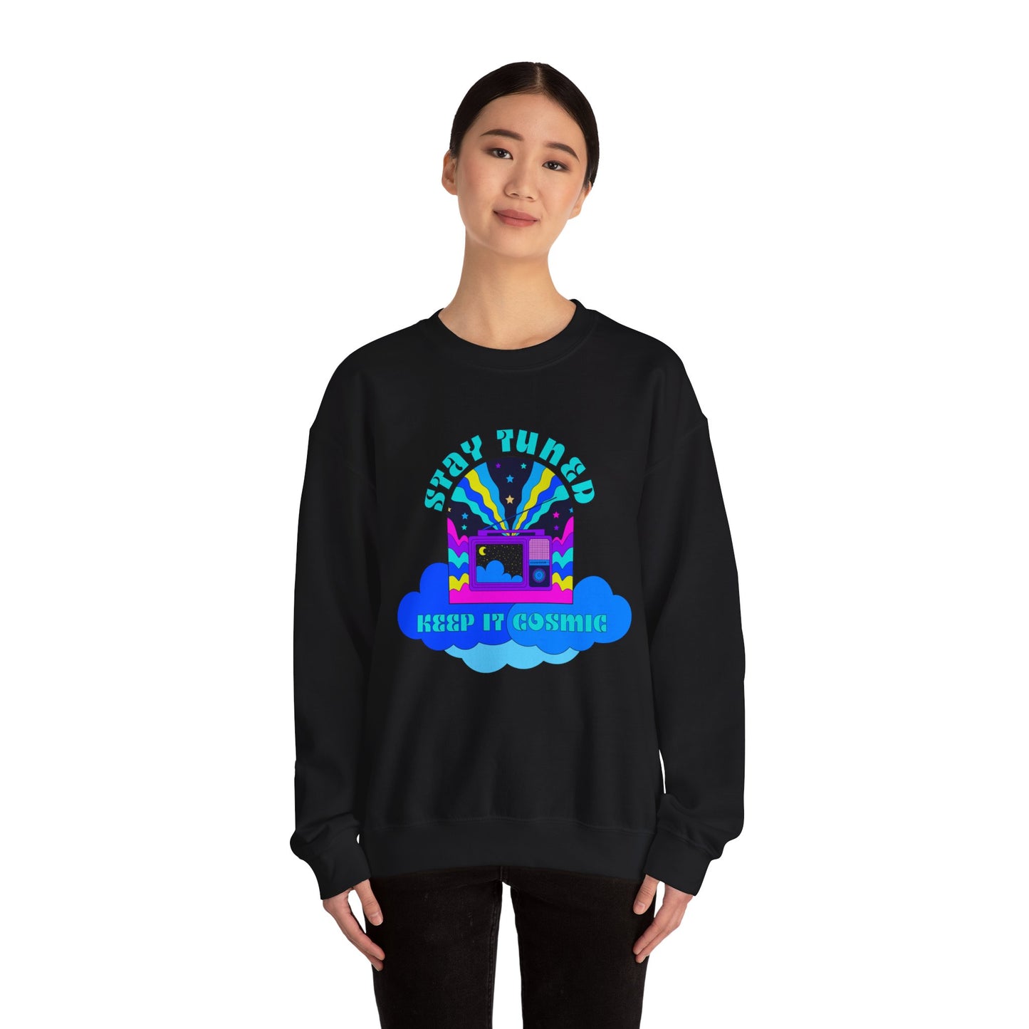 Stay Tuned Cosmic Retro Sweatshirt - Dayglow Celestial Crewneck