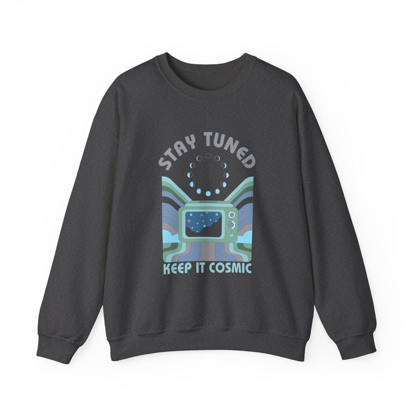 Stay Tuned Moon Phase Retro Sweatshirt - Earthglow Celestial Crewneck