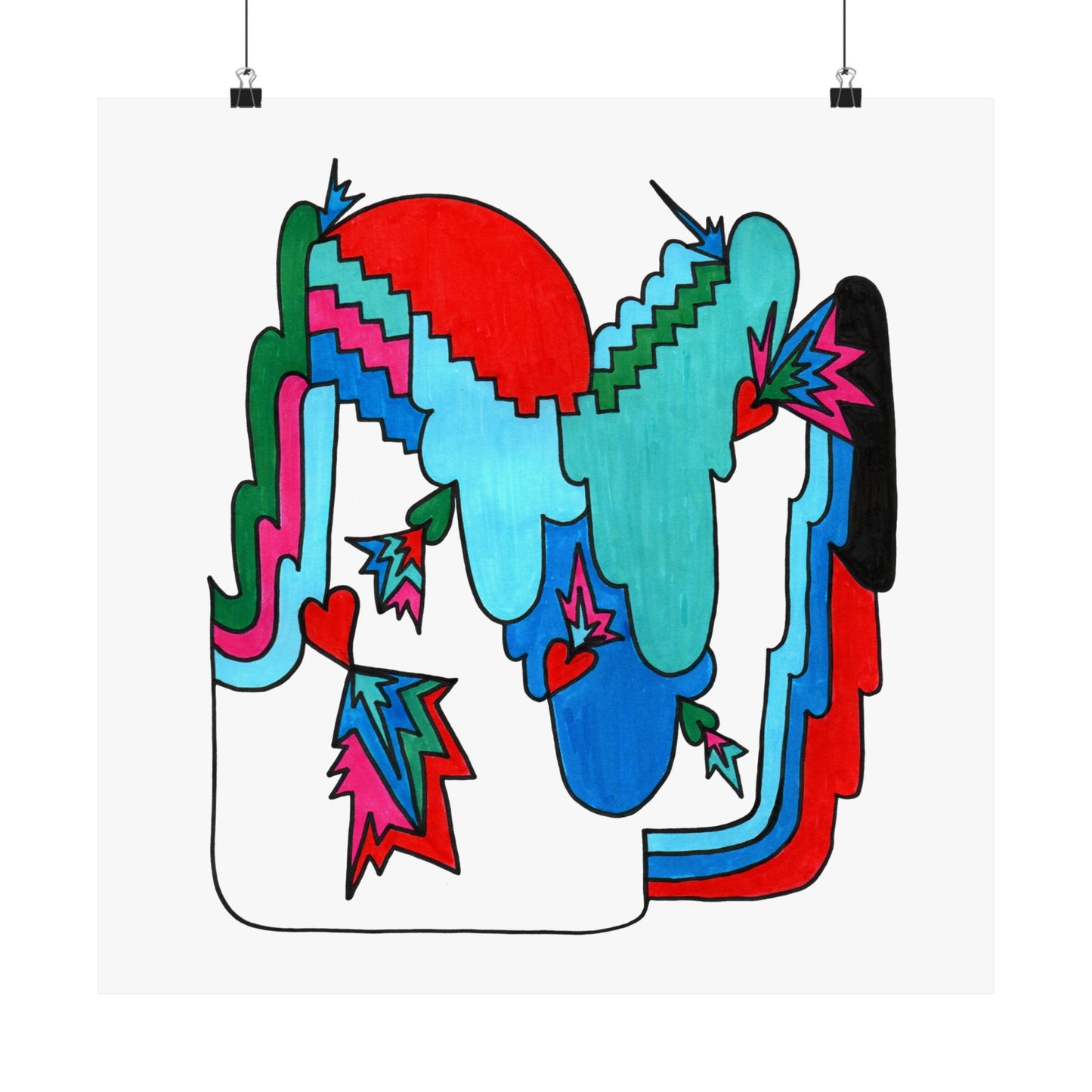 Open Heart Circuit Colorful Abstract Geometric Art Print