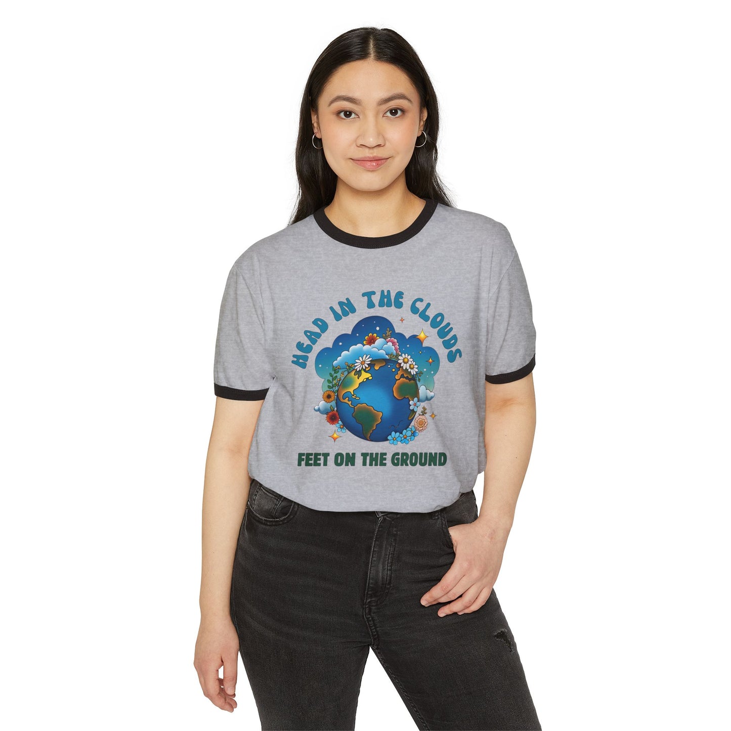 Grounded Dreamer Retro Ringer Tee - 70s Inspired Earth Lover Graphic T-Shirt