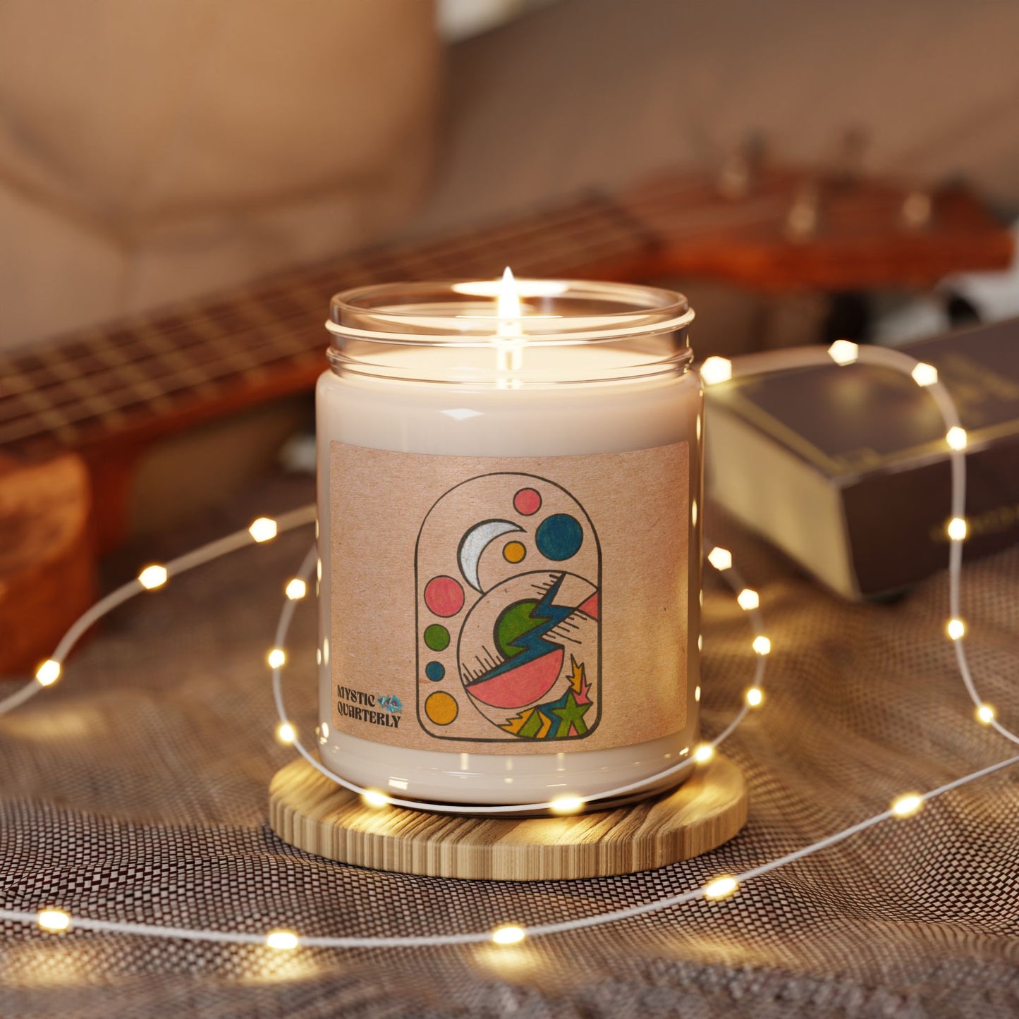 Moon Ritual Candle with Cosmic Lunar Symbolic Art