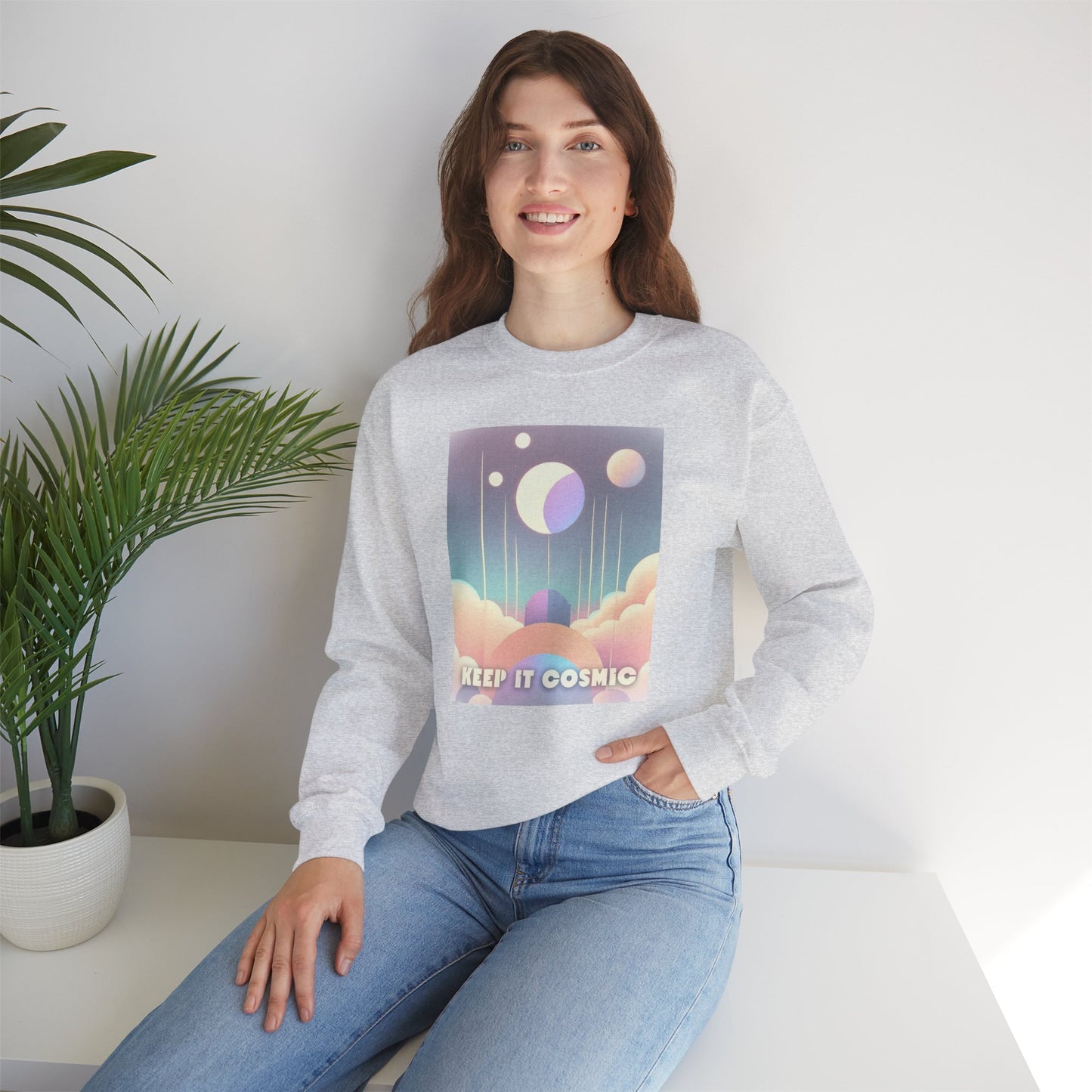 Keep It Cosmic Pastel Sweatshirt – Retro Celestial Aesthetic Crewneck