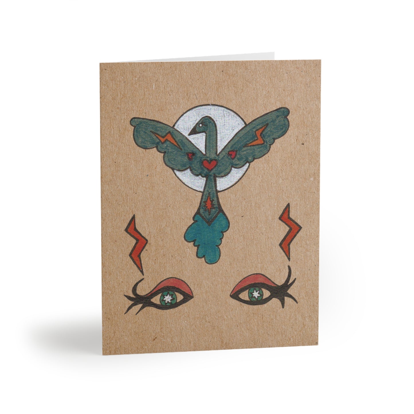 Full Moon Rising Abstract Bird Greet Cards Set of 8