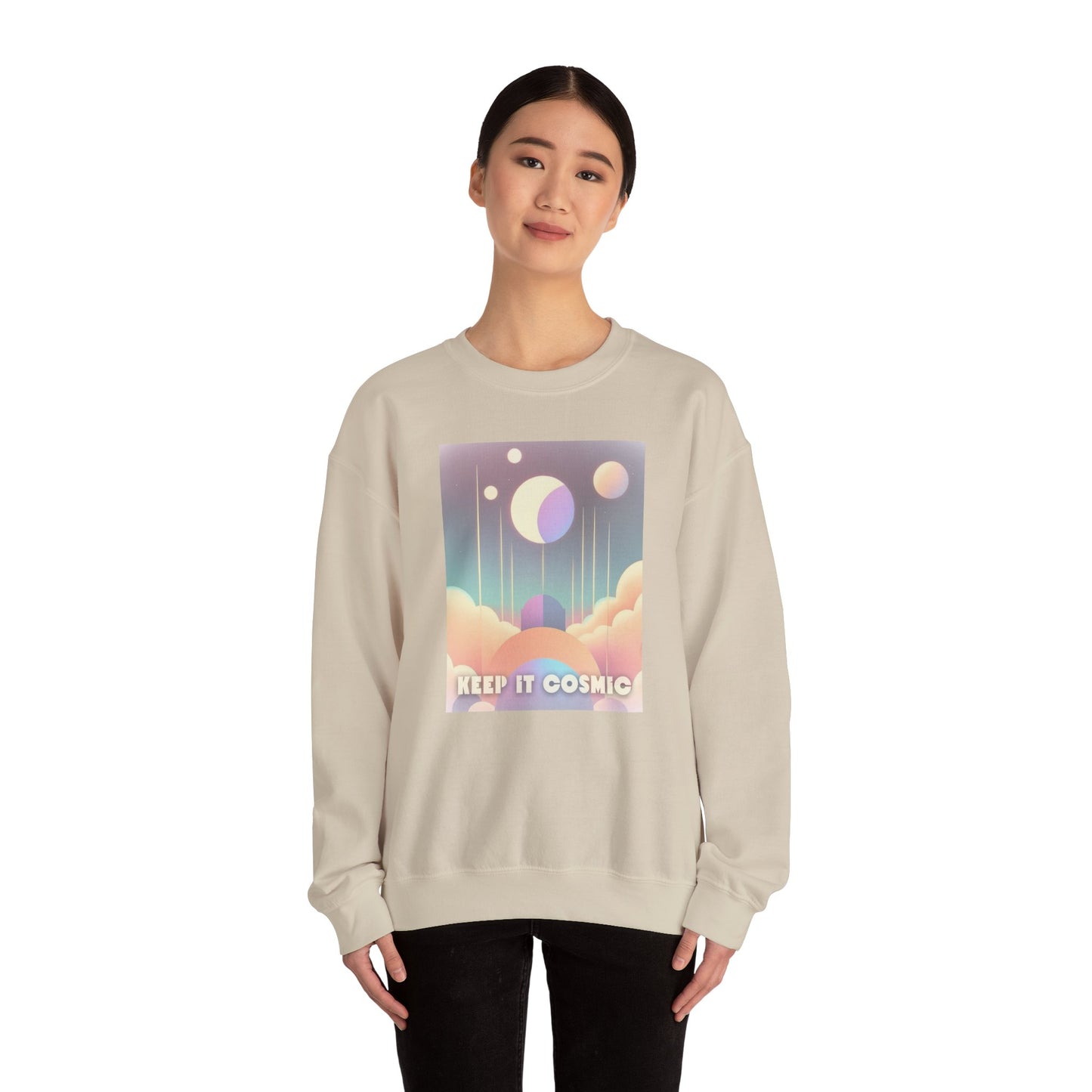 Keep It Cosmic Pastel Sweatshirt – Retro Celestial Aesthetic Crewneck