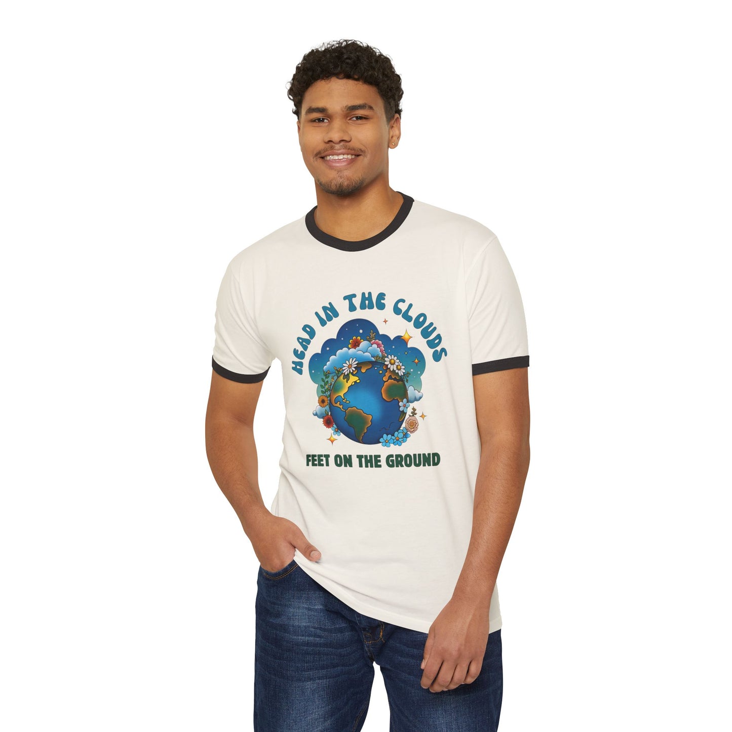 Grounded Dreamer Retro Ringer Tee - 70s Inspired Earth Lover Graphic T-Shirt