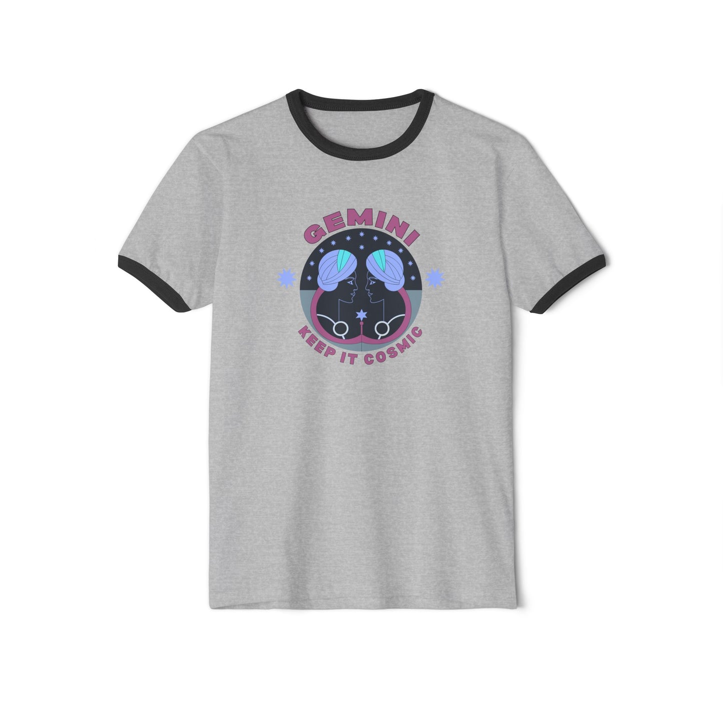 Gray Retro Gemini Ringer Tee with a Gemini Zodiac sign design