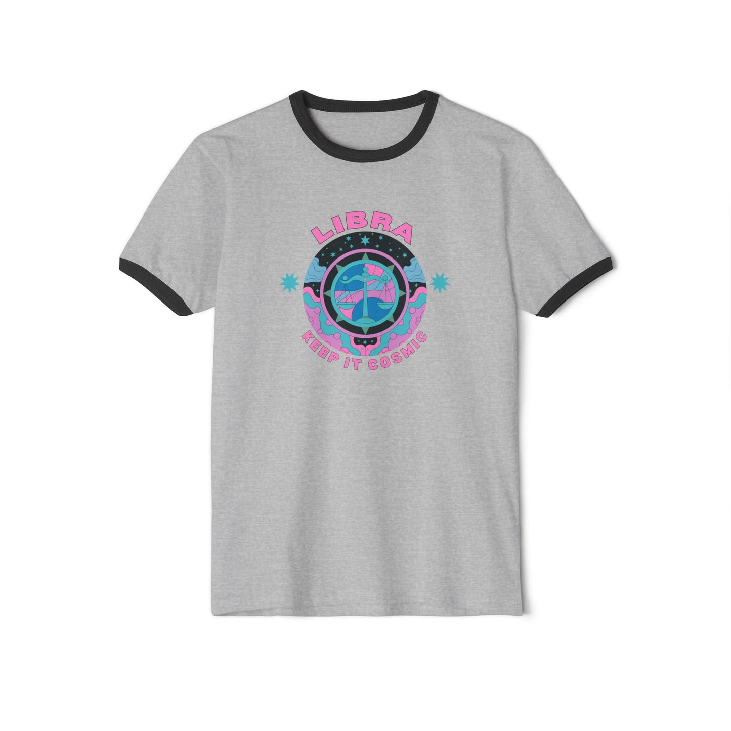 Libra Retro Ringer Tee gray t-shirt with black accent featuring a Libra design