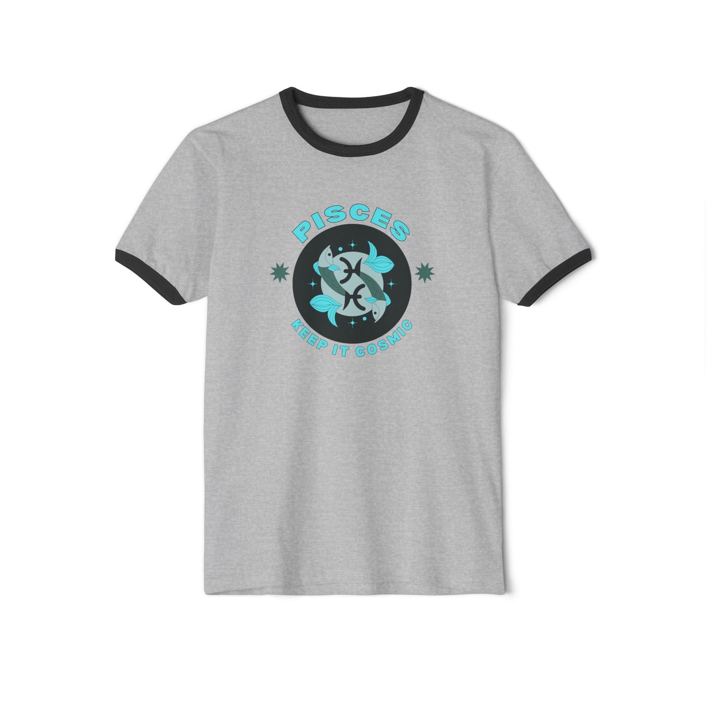 Gray Pisces Zodiac Sign Retro Ringer Tshirt