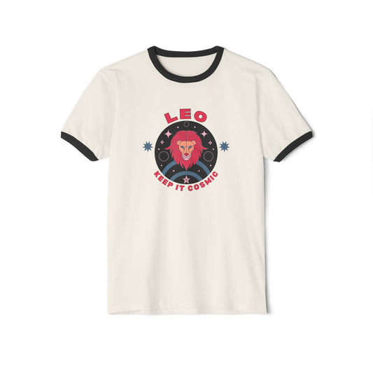 Keep it Cosmic Retro Ringer Tee — Leo Zodiac | Front Flat Lay