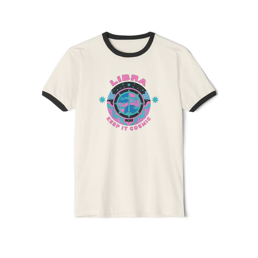 Keep it Cosmic Retro Ringer Tee — Libra Zodiac | Front Flat Lay