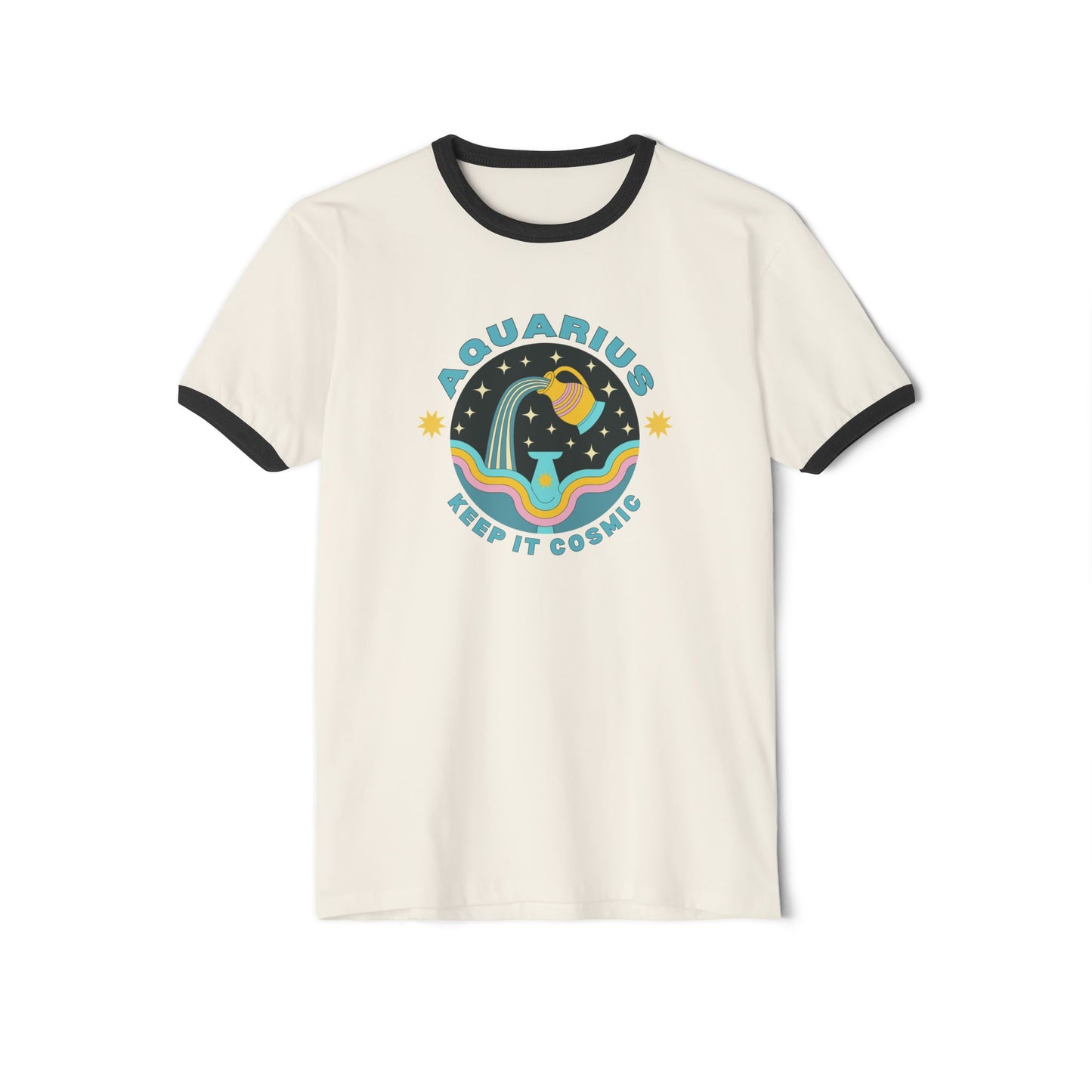 Aquarius Retro Ringer Tee — Zodiac Sign unisex tshirt Front Flat Lay