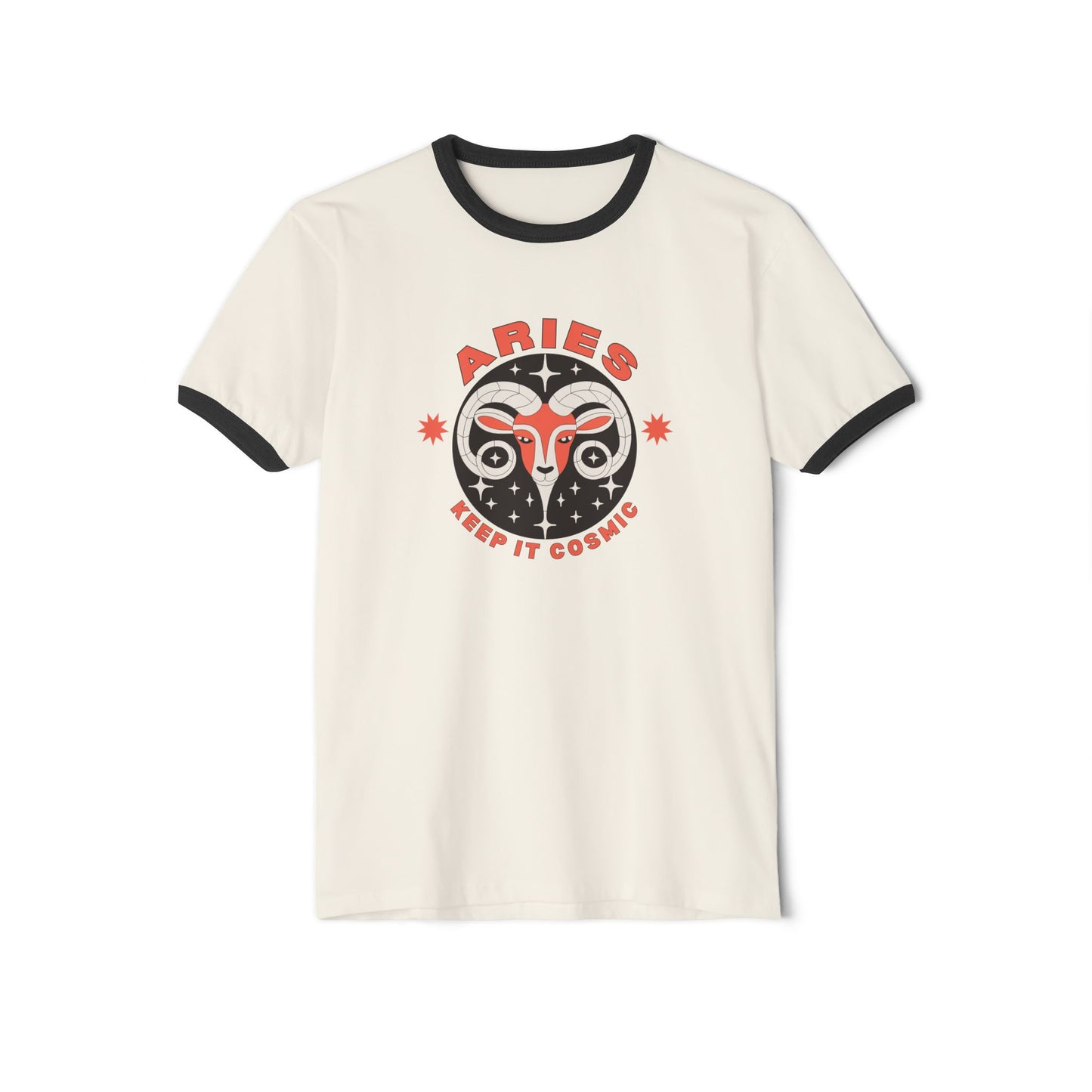 Keep it Cosmic Retro Ringer Tee — Aries Zodiac | Front Flat Lay