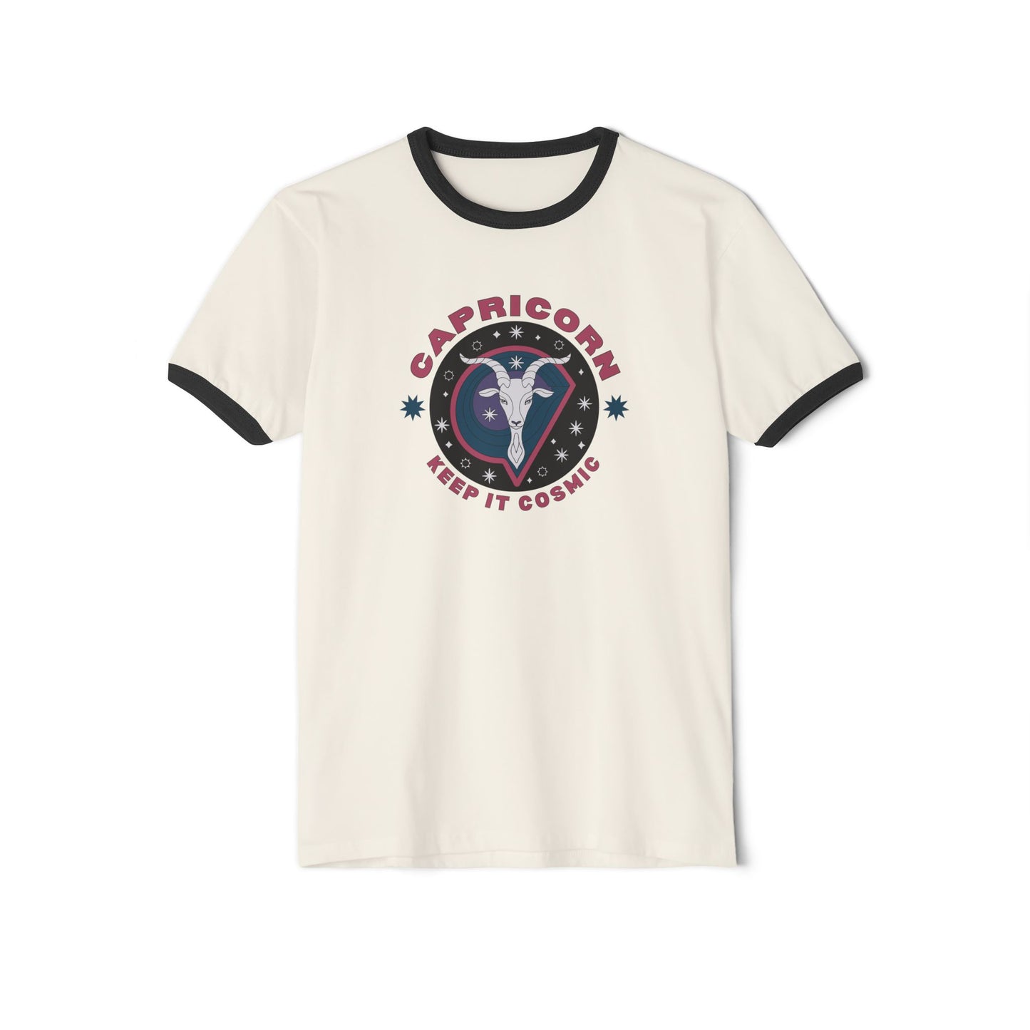 Keep it Cosmic Retro Ringer Tee — Capricorn Zodiac | Front Flat Lay