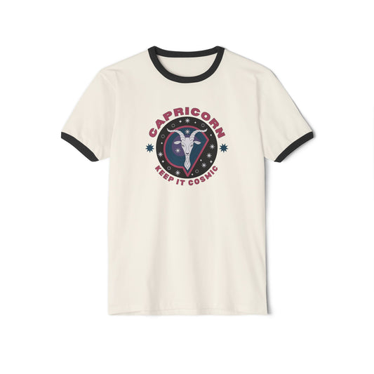 Keep it Cosmic Retro Ringer Tee — Capricorn Zodiac | Front Flat Lay