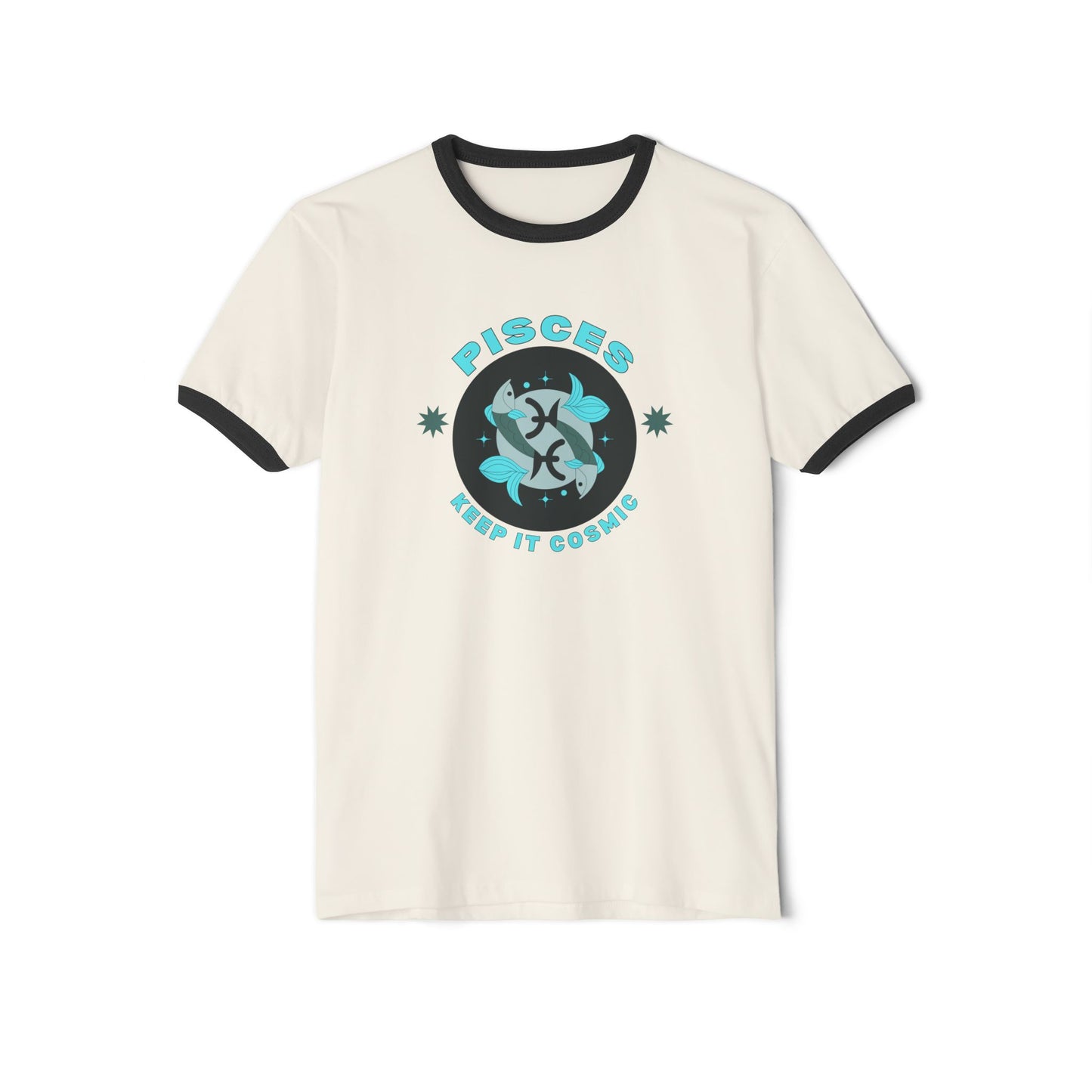 Keep it Cosmic Retro Ringer Tee — Pisces Zodiac | Front Flat Lay