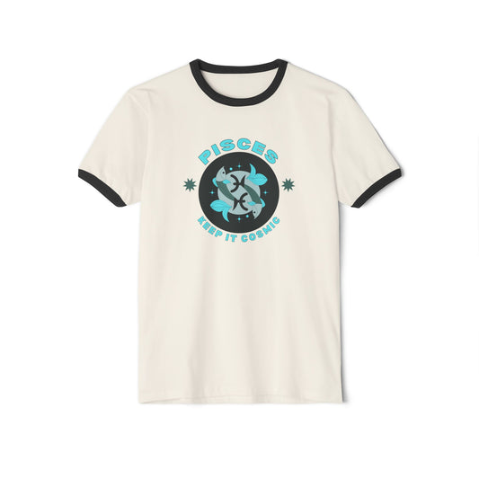 Keep it Cosmic Retro Ringer Tee — Pisces Zodiac | Front Flat Lay
