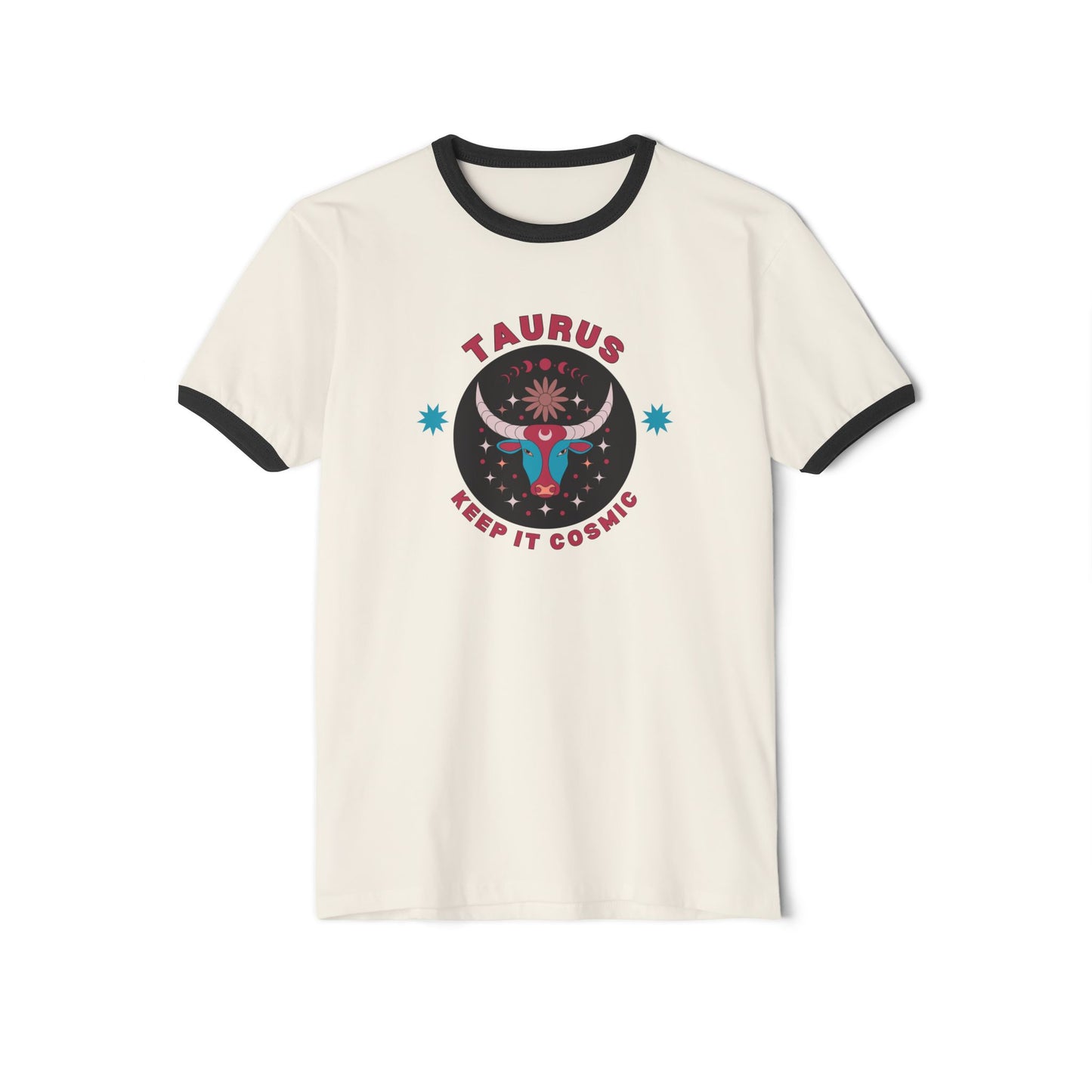 Keep it Cosmic Retro Ringer Tee — Taurus Zodiac | Front Flat Lay