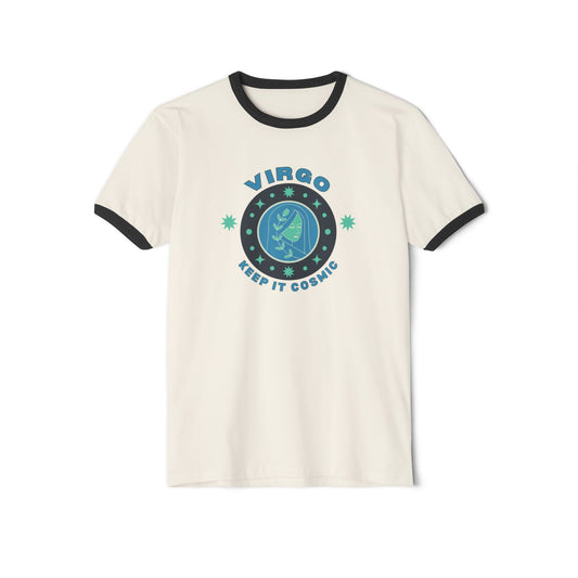 Keep it Cosmic Retro Ringer Tee — Virgo Zodiac | Front Flat Lay