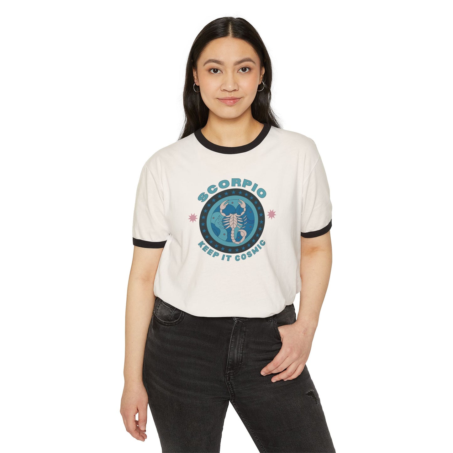 Keep it Cosmic Retro Ringer Tee — Scorpio Zodiac | Model 1