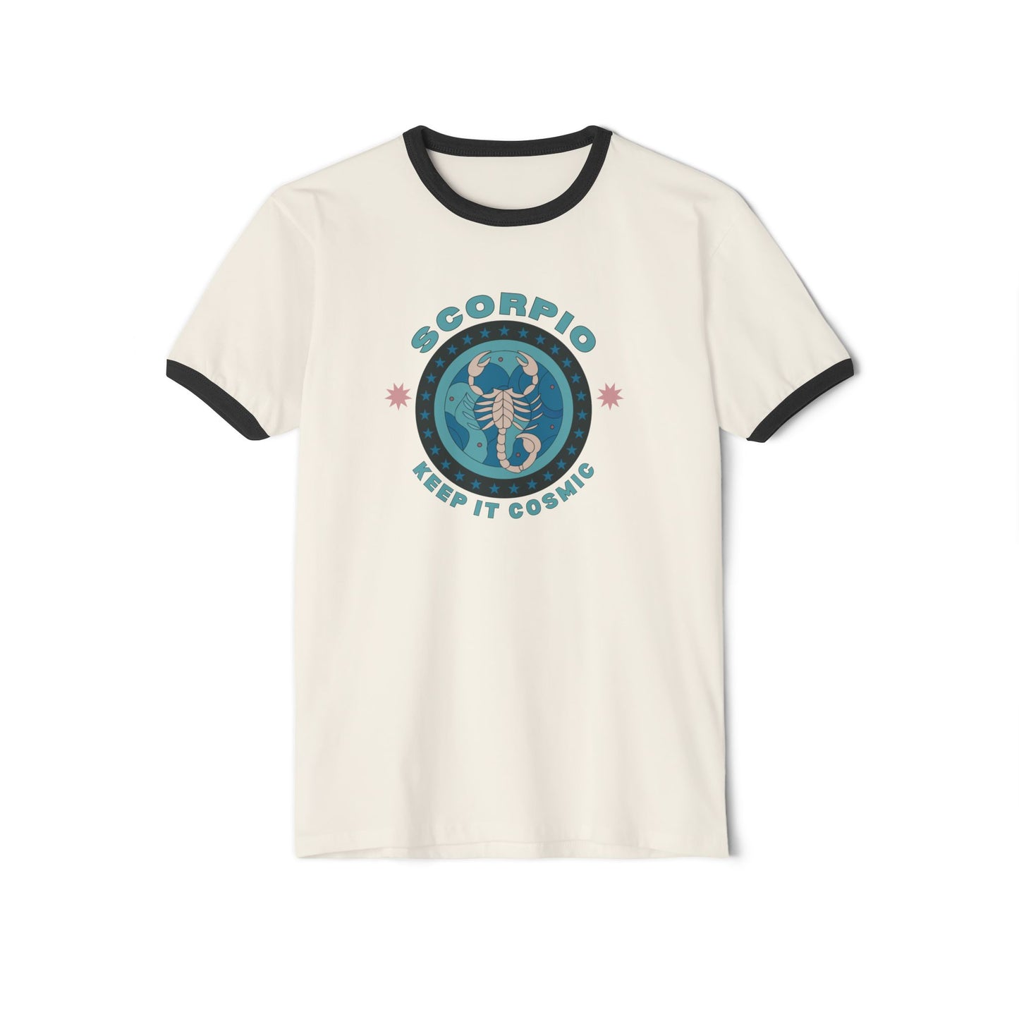 Keep it Cosmic Retro Ringer Tee — Scorpio Zodiac | Front Flat Lay