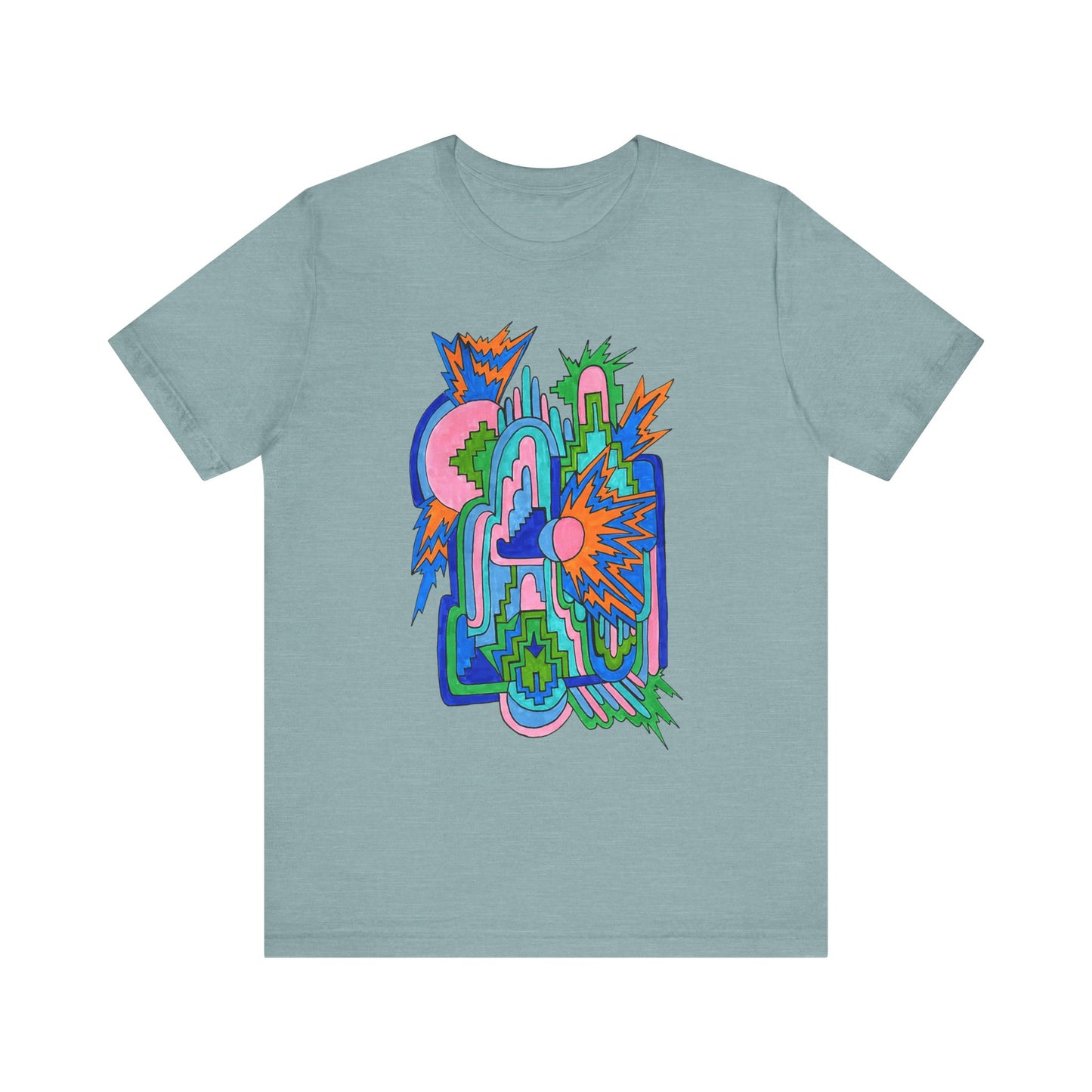 Cosmic Pulse Moon Drop Tee in Heather Blue Lagoon — Mystic Quarterly unisex t-shirt featuring intuitive lunar art print design