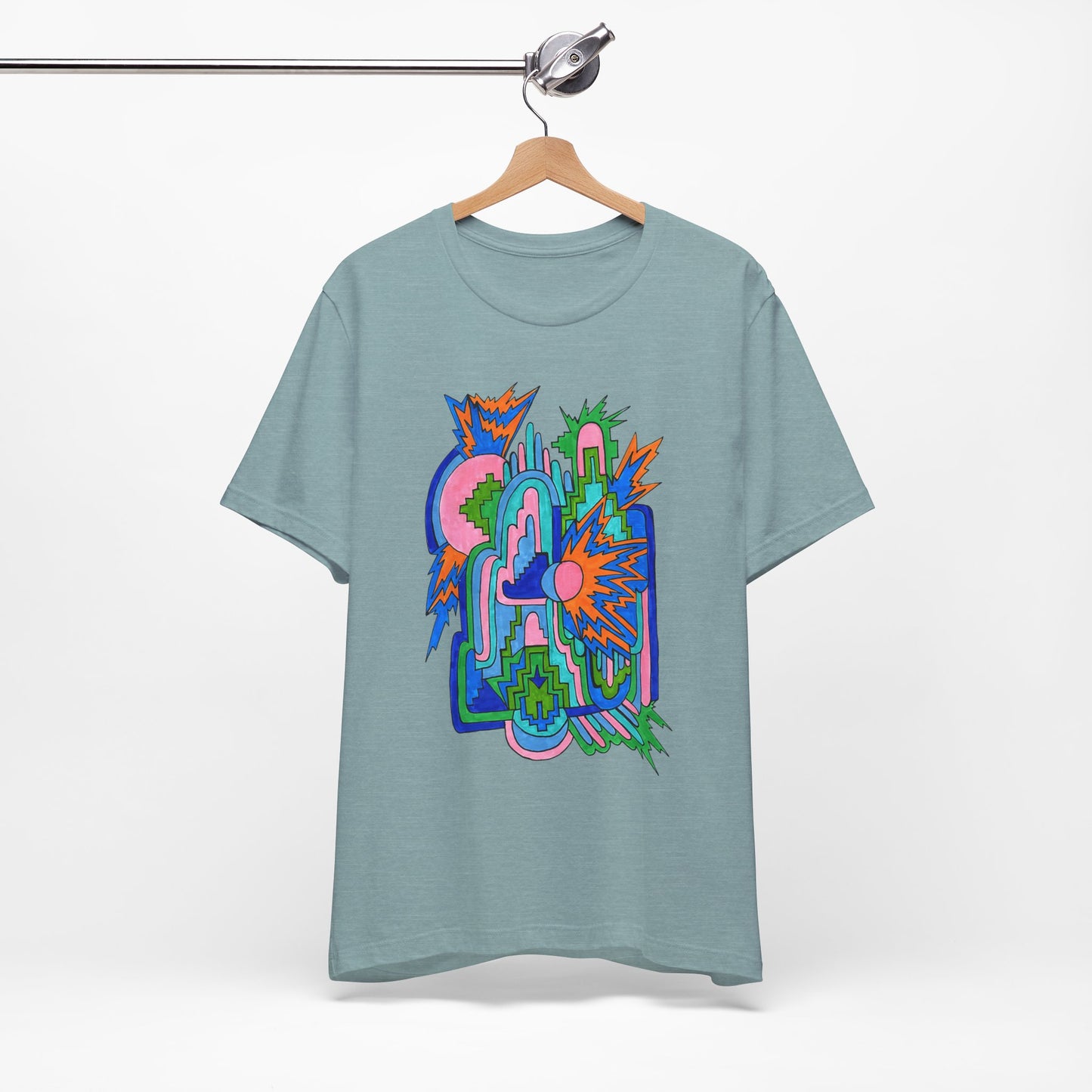 Cosmic Pulse Moon Drop Tee in Heather Blue Lagoon — Mystic Quarterly unisex t-shirt featuring intuitive lunar art print design