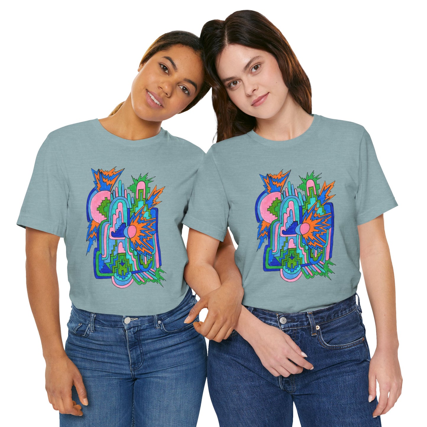 Cosmic Pulse Moon Drop Tee in Heather Blue Lagoon — Mystic Quarterly unisex t-shirt featuring intuitive lunar art print design
