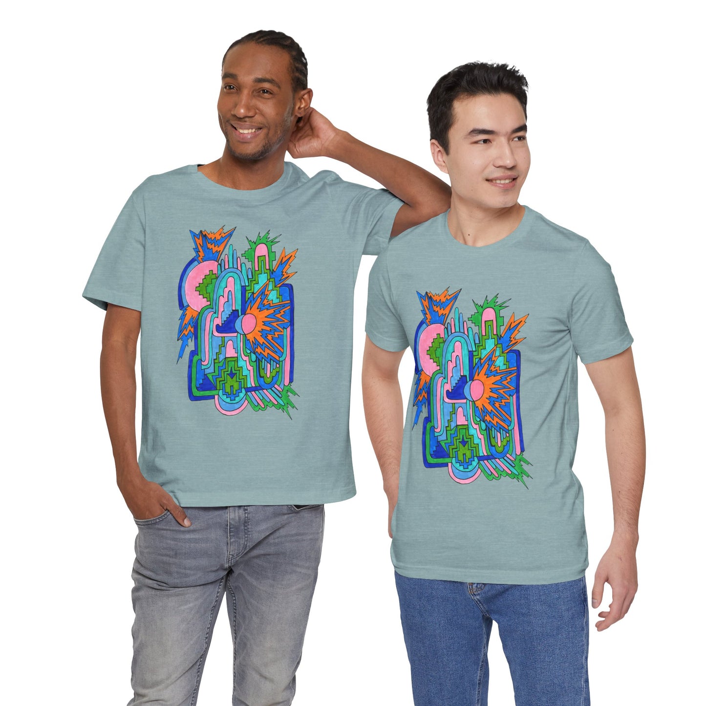 Cosmic Pulse Moon Drop Tee in Heather Blue Lagoon — Mystic Quarterly unisex t-shirt featuring intuitive lunar art print design