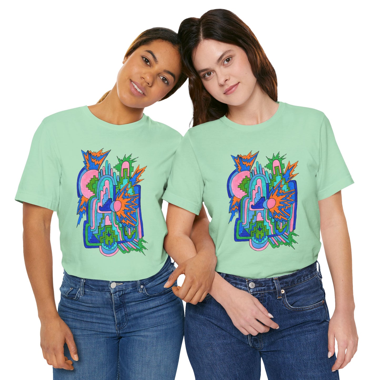 Cosmic Pulse Moon Drop Tee in Mint — Mystic Quarterly unisex t-shirt featuring intuitive lunar art print design