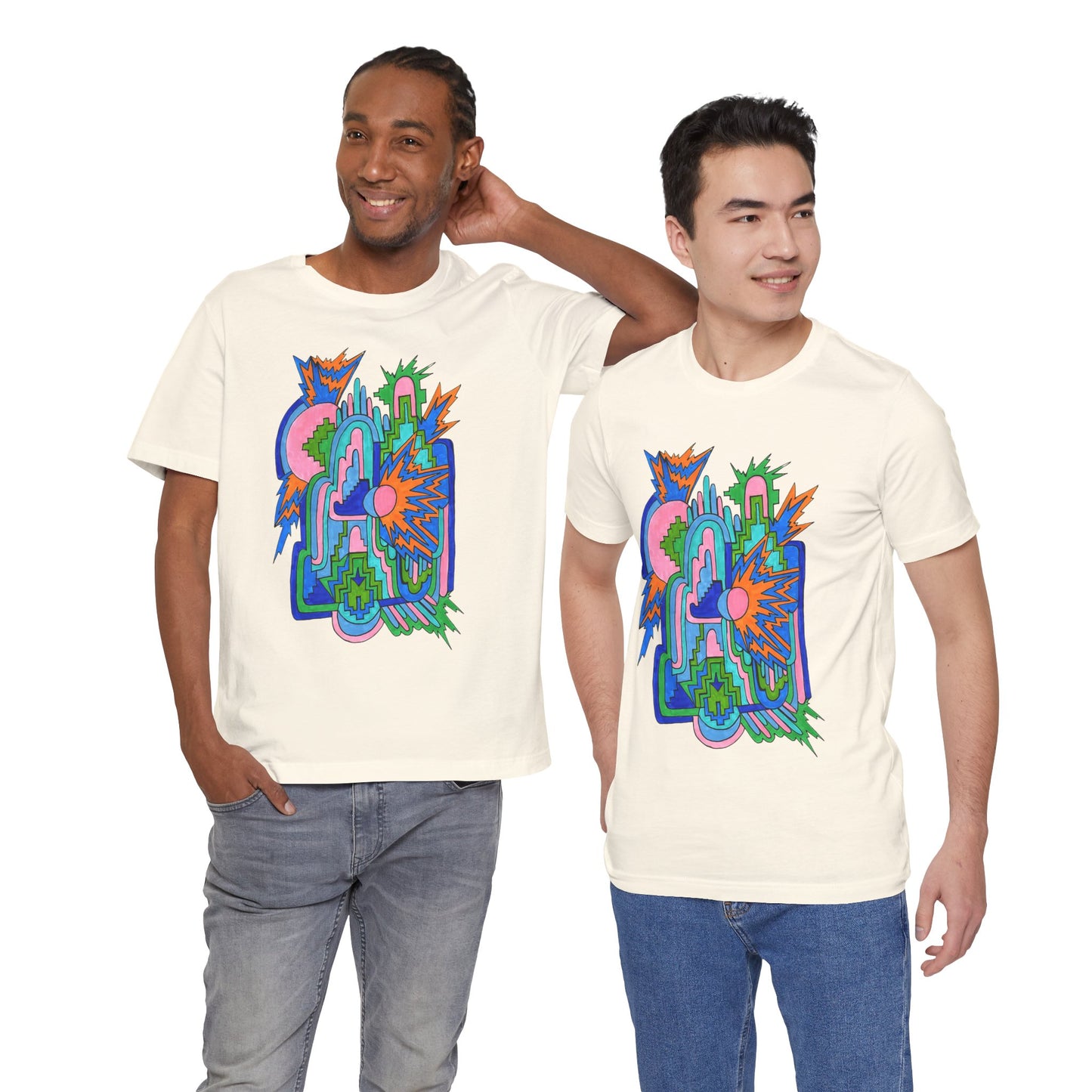 Cosmic Pulse Moon Drop Tee in Natural — Mystic Quarterly unisex t-shirt featuring intuitive lunar art print design