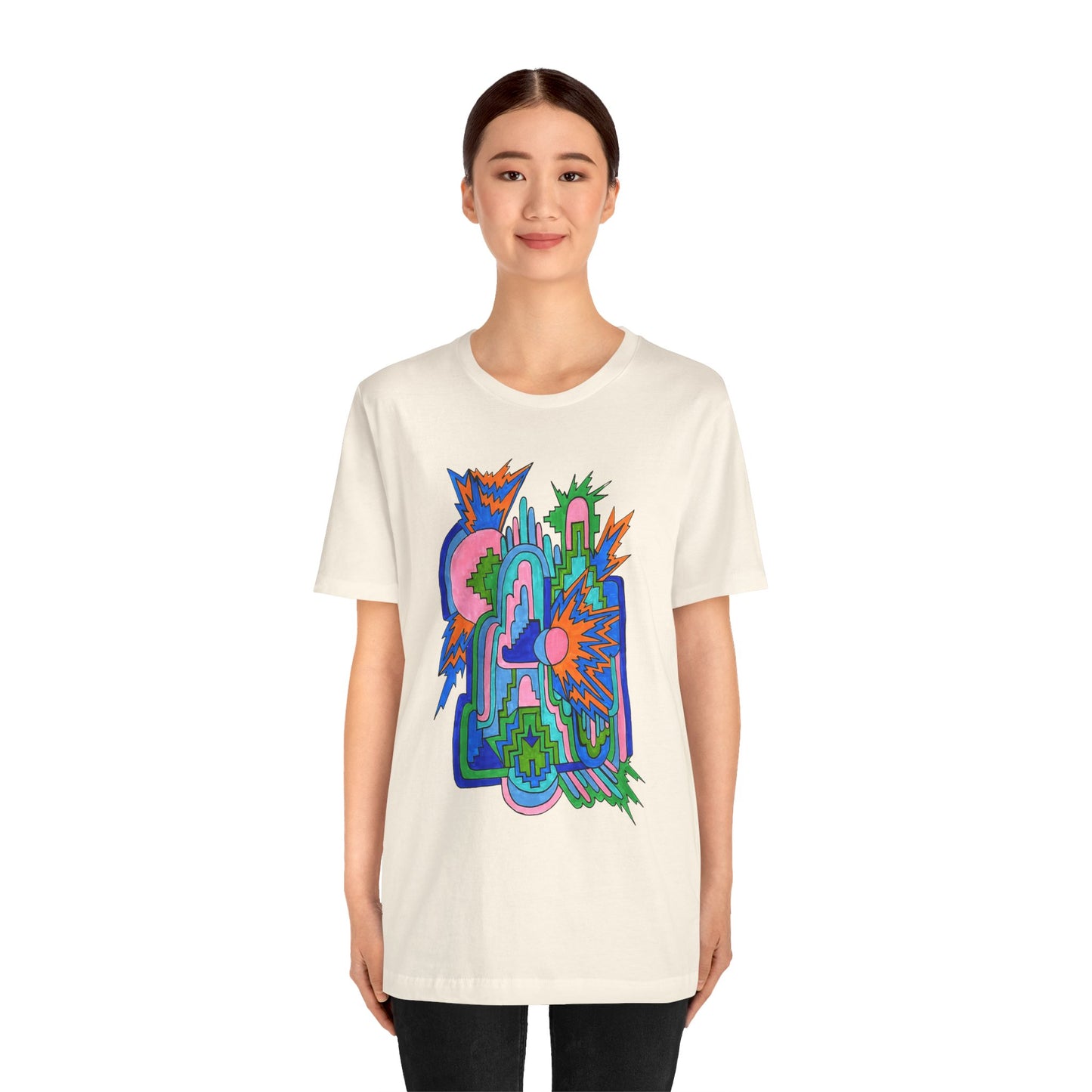 Cosmic Pulse Moon Drop Tee in Natural — Mystic Quarterly unisex t-shirt featuring intuitive lunar art print design