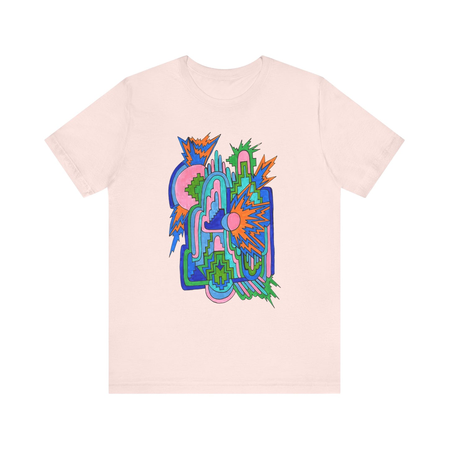 Cosmic Pulse Moon Drop Tee in Soft Pink — Mystic Quarterly unisex t-shirt featuring intuitive lunar art print design