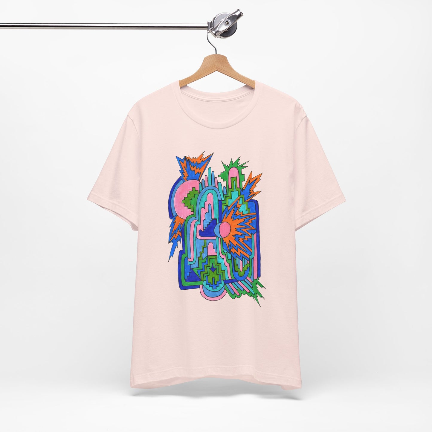 Cosmic Pulse Moon Drop Tee in Soft Pink — Mystic Quarterly unisex t-shirt featuring intuitive lunar art print design