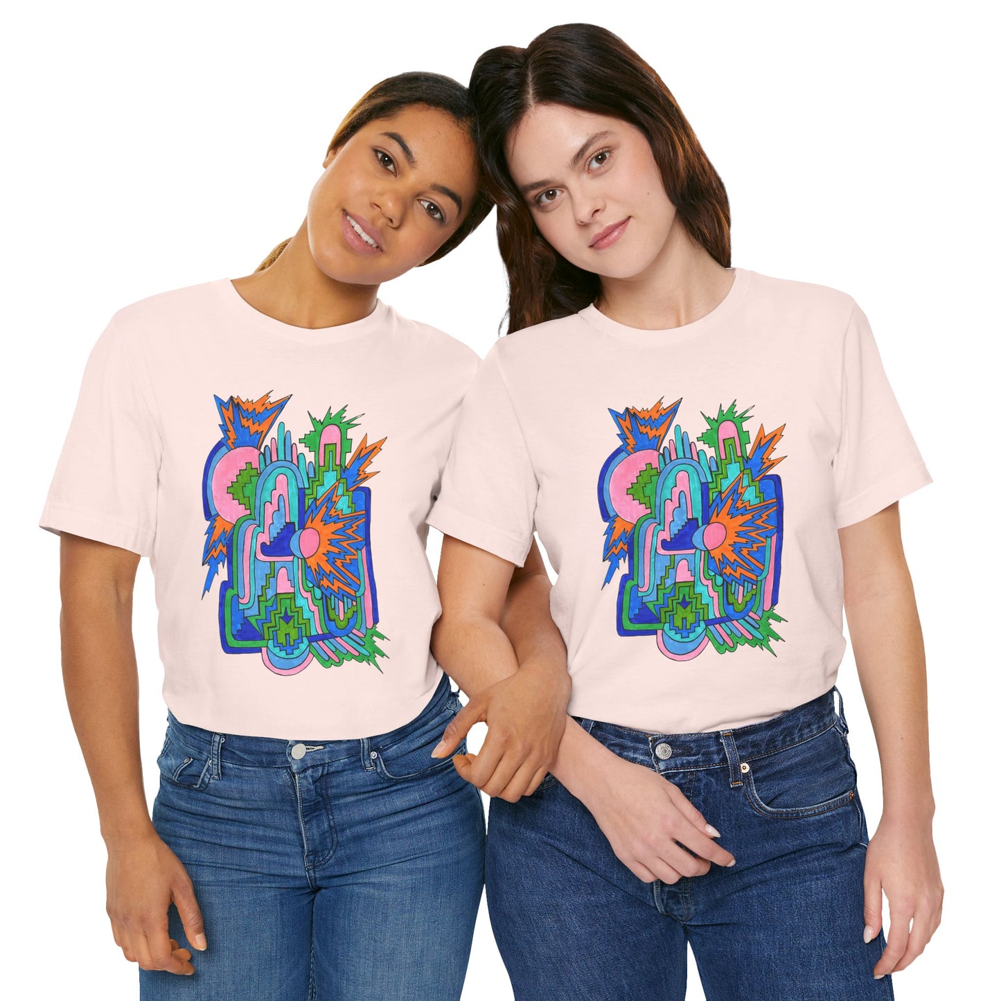 Cosmic Pulse Moon Drop Tee in Soft Pink — Mystic Quarterly unisex t-shirt featuring intuitive lunar art print design