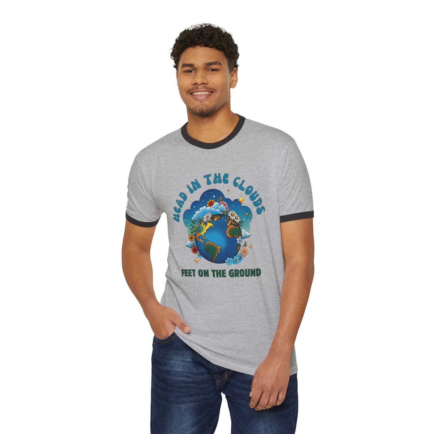 Grounded Dreamer Retro Ringer Tee - 70s Inspired Earth Lover Graphic T-Shirt