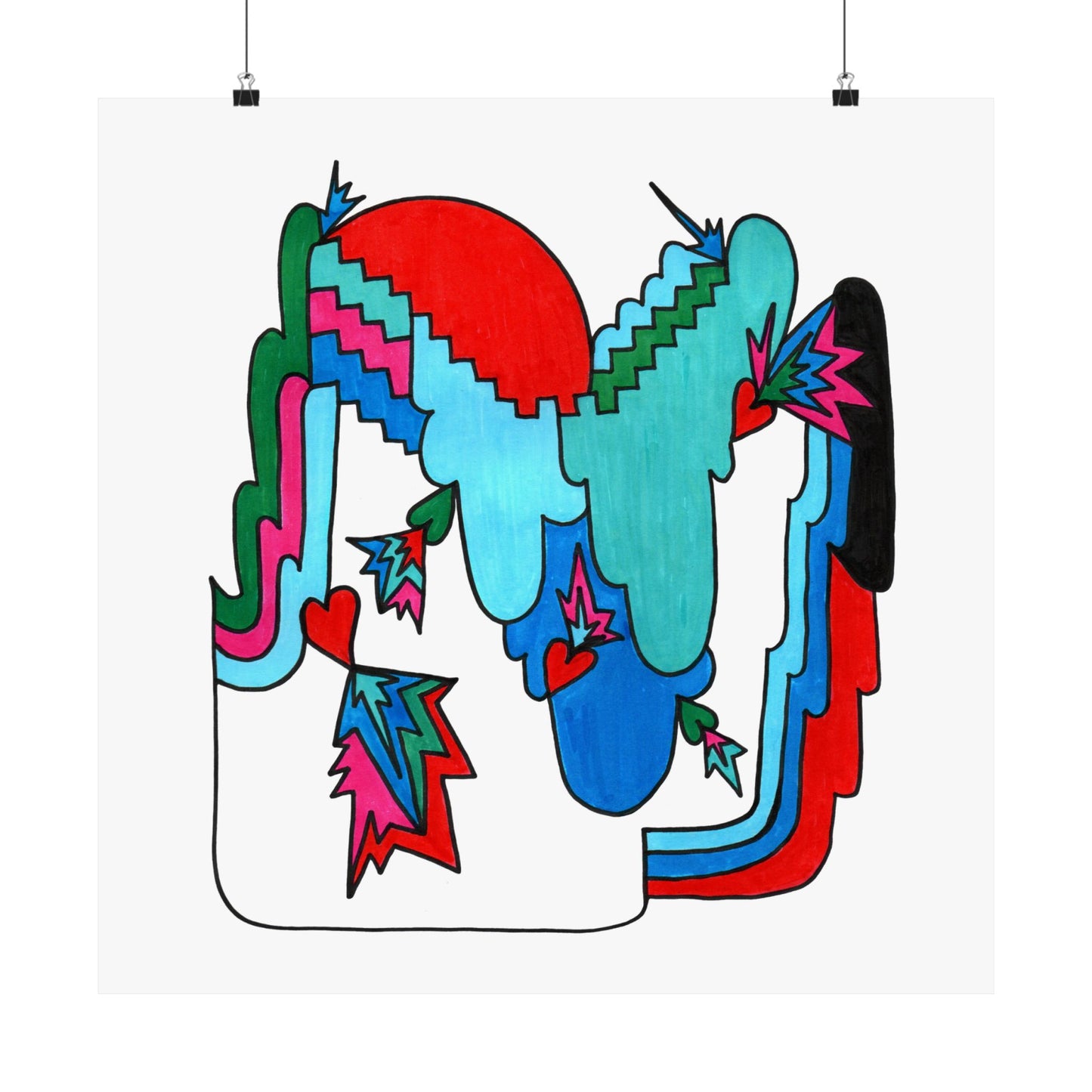 Open Heart Circuit Colorful Abstract Geometric Art Print