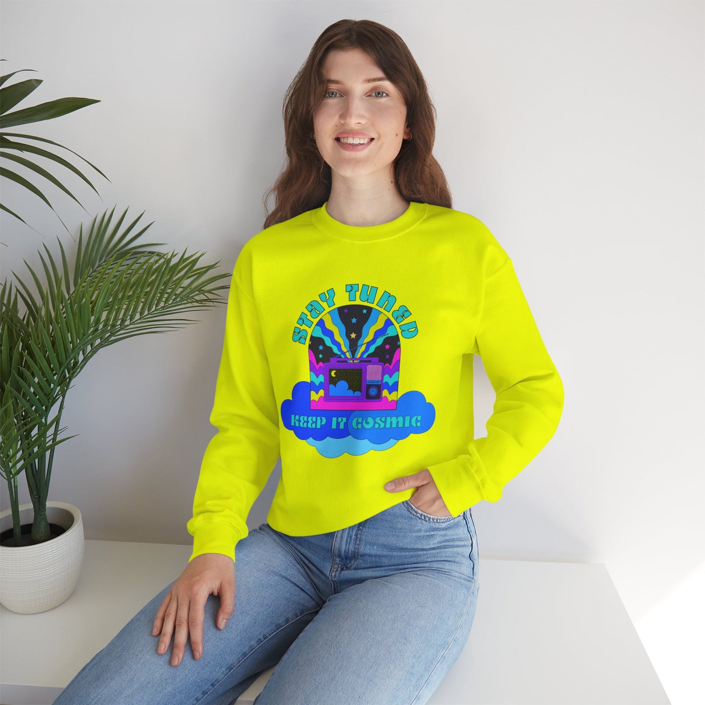 Stay Tuned Cosmic Retro Sweatshirt - Dayglow Celestial Crewneck