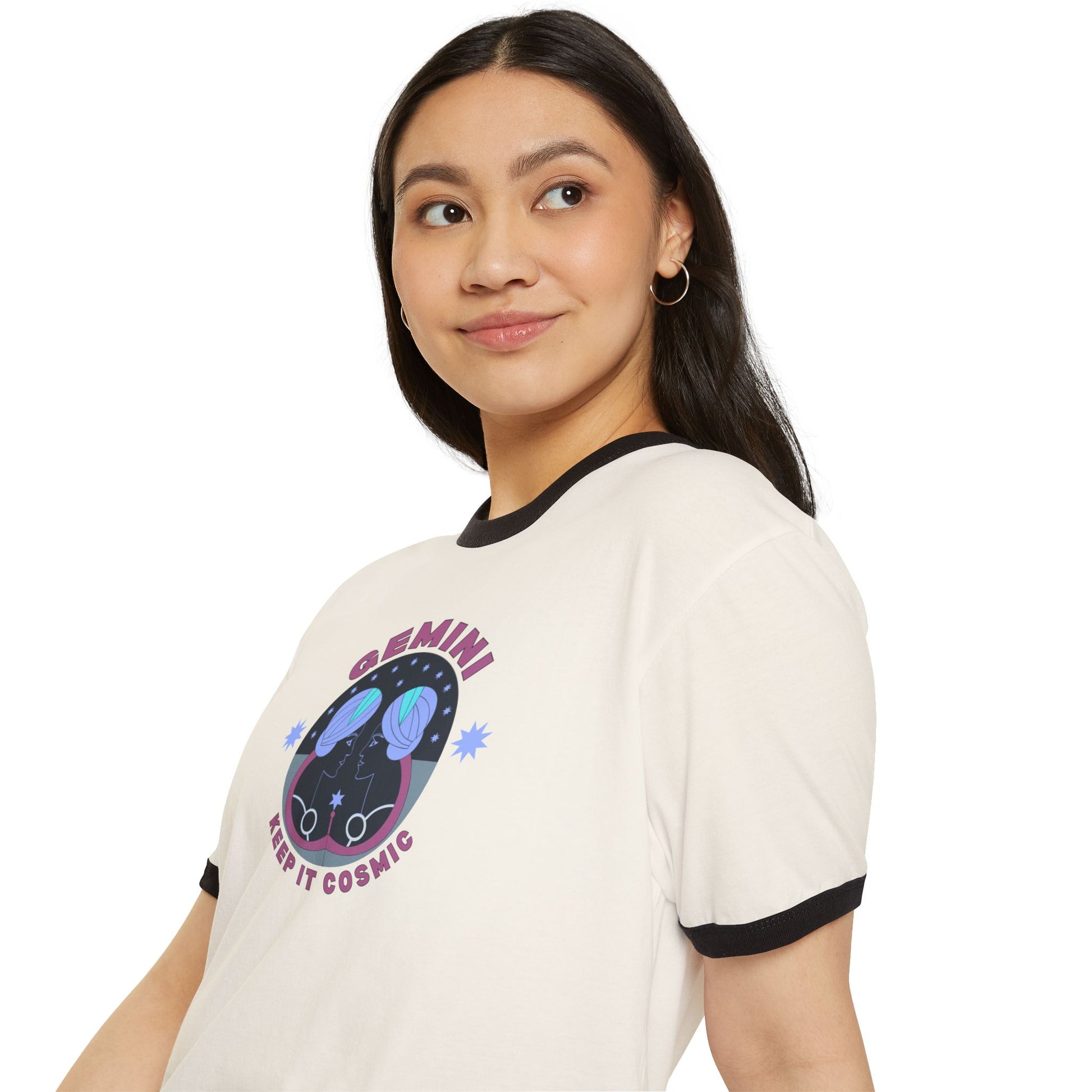 Keep it Cosmic Retro Ringer Tee — Gemini Zodiac | Model 3