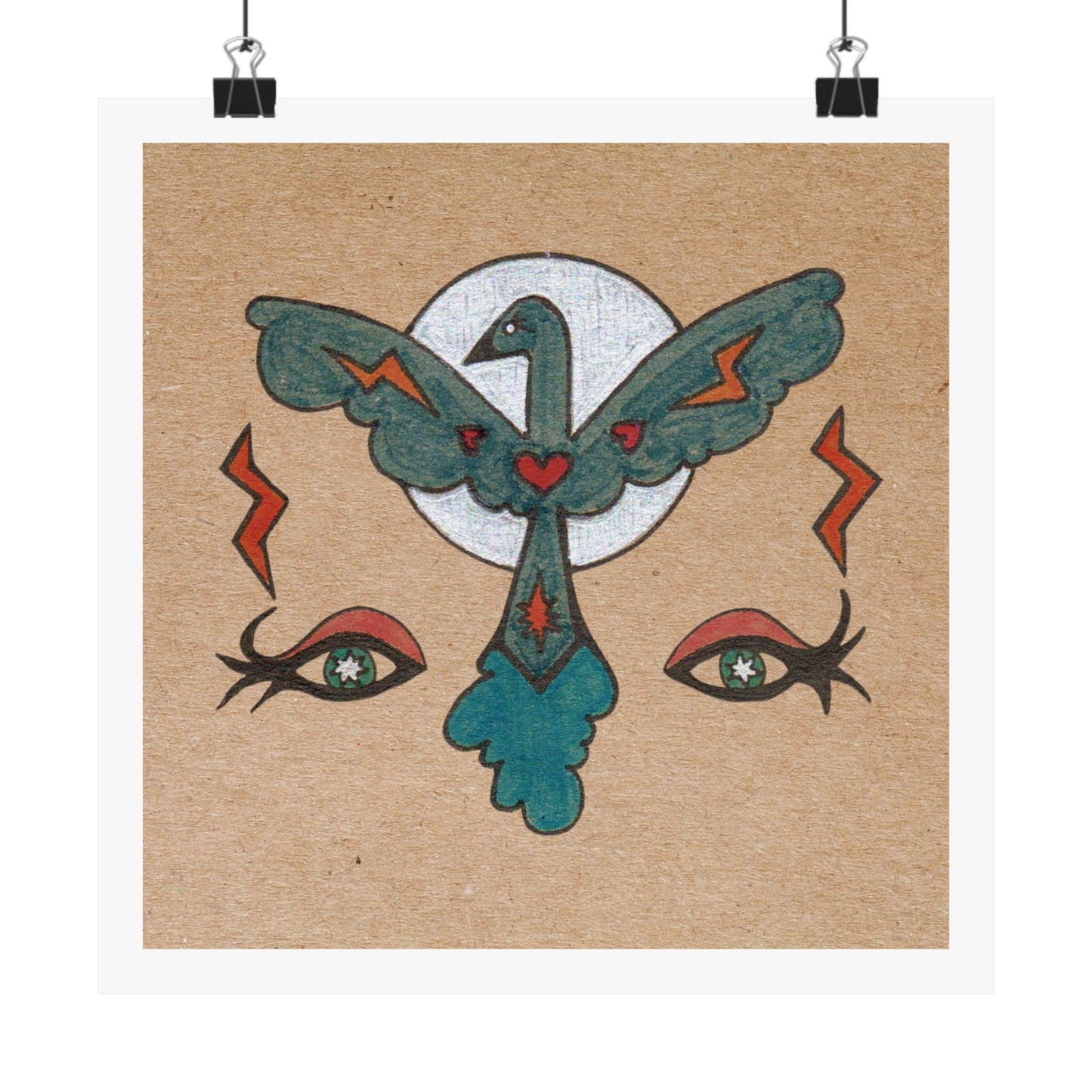 Feel to See – Symbolic Eyes Bird and Moon Cosmic Art Print