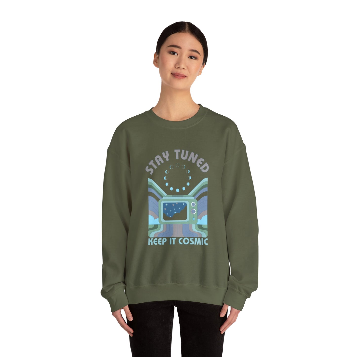 Stay Tuned Moon Phase Retro Sweatshirt - Earthglow Celestial Crewneck