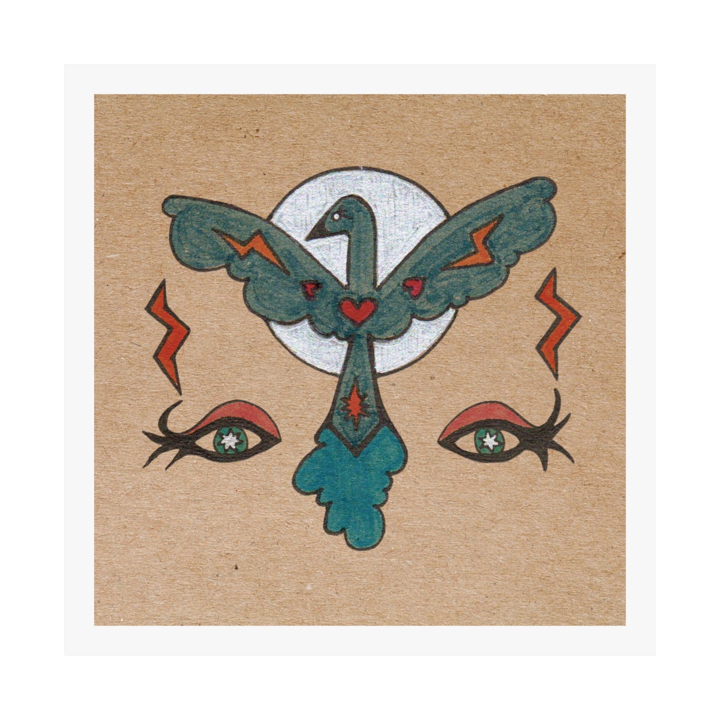 Feel to See – Symbolic Eyes Bird and Moon Cosmic Art Print