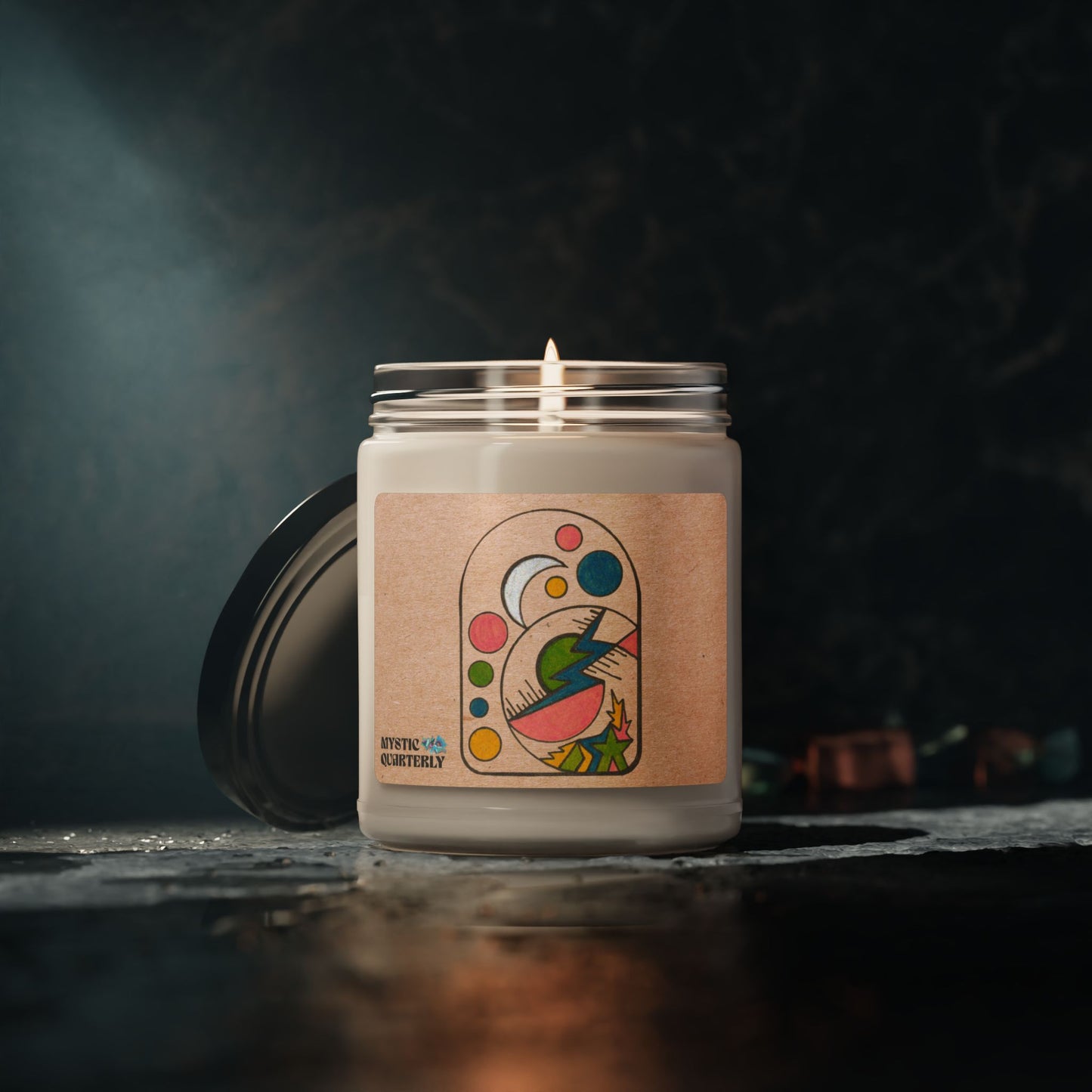 Moon Ritual Candle with Cosmic Lunar Symbolic Art