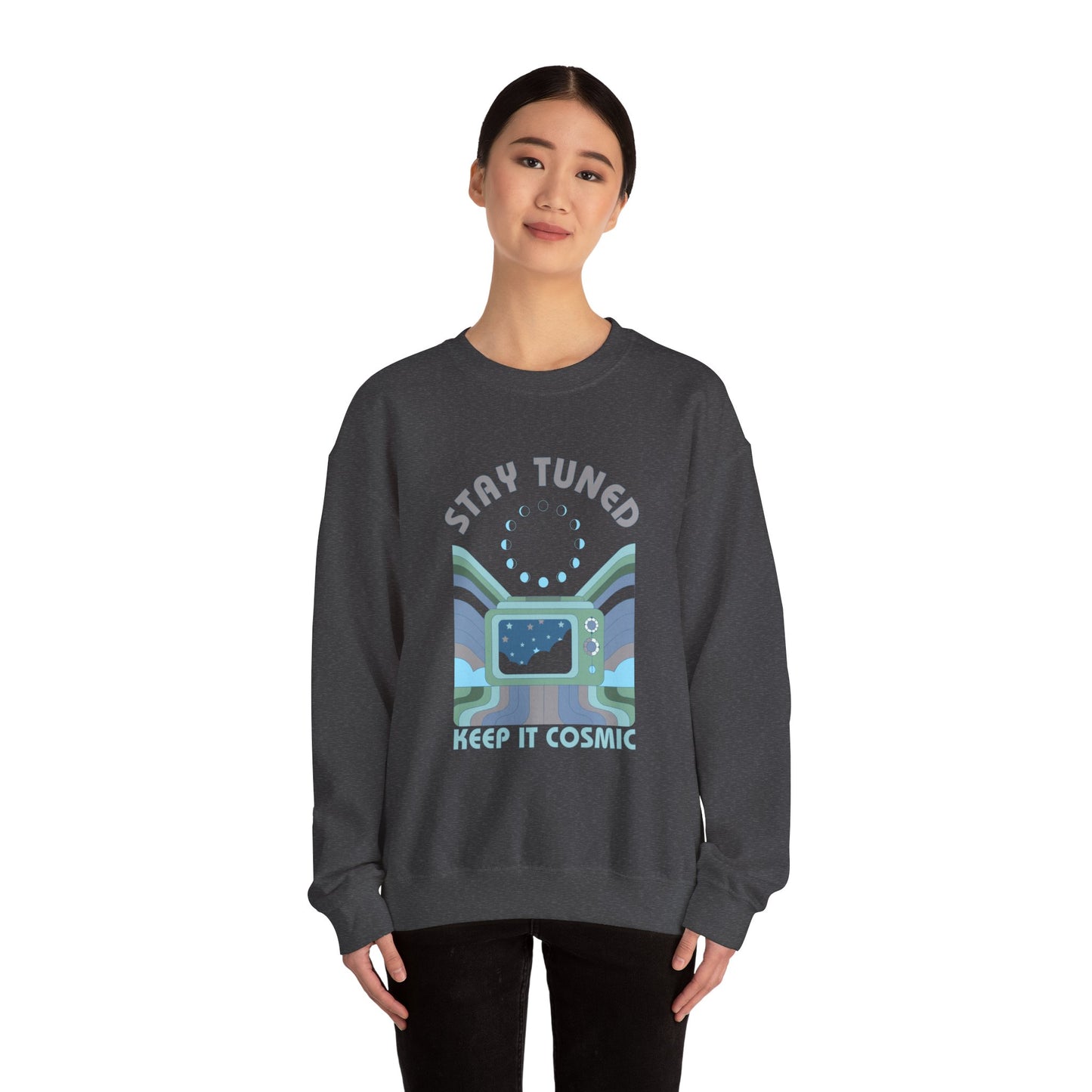 Stay Tuned Moon Phase Retro Sweatshirt - Earthglow Celestial Crewneck