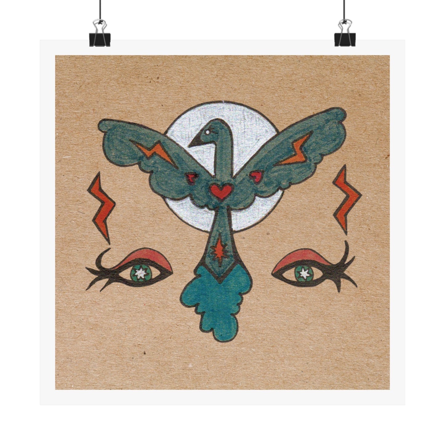 Feel to See – Symbolic Eyes Bird and Moon Cosmic Art Print