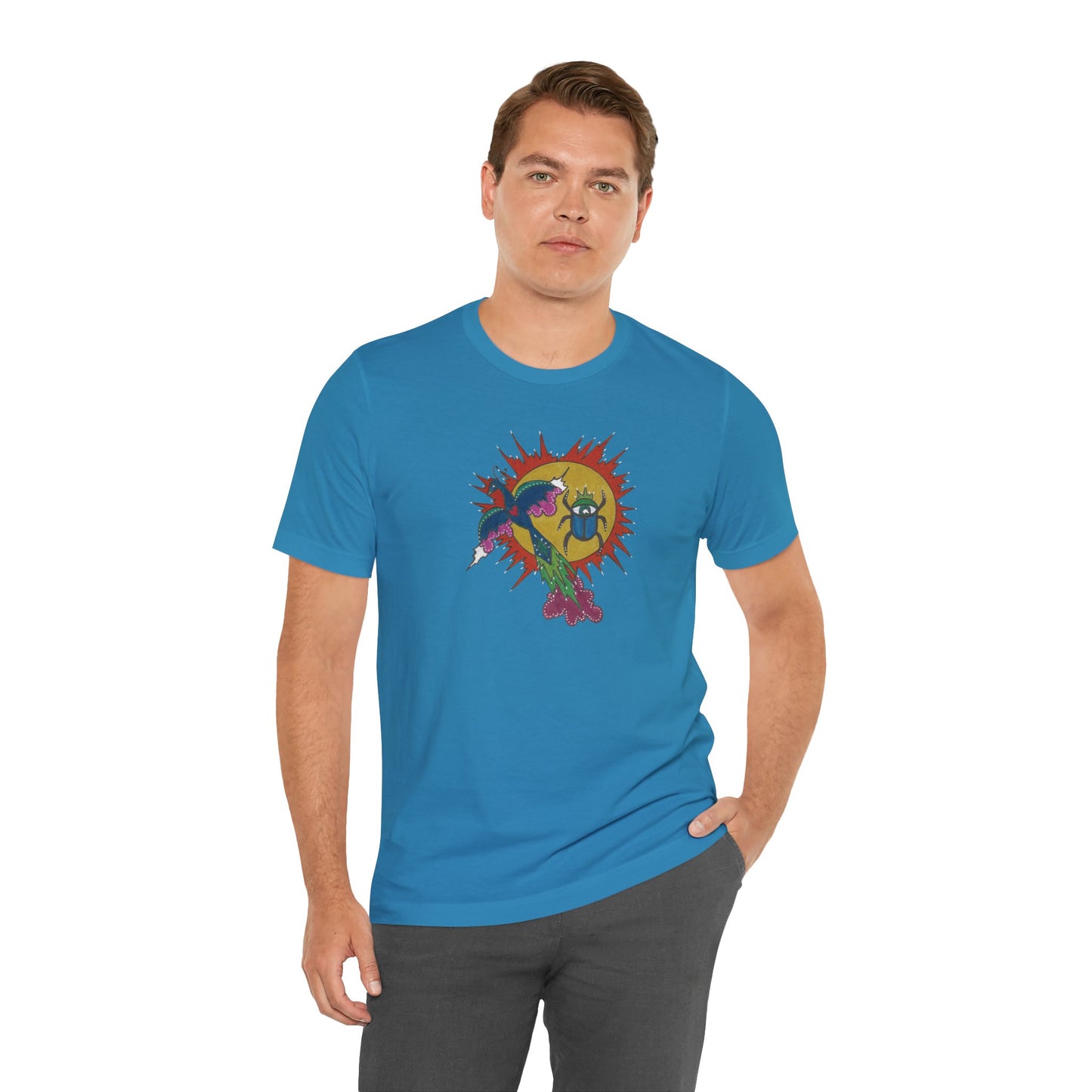 Integrate to Radiate Tee | Symbolic Solar Scarab Comic Art Shirt (Unisex)